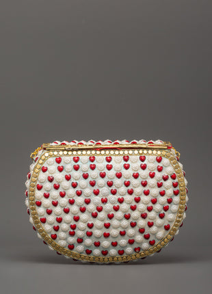 Handcrafted Pearl & Coral Side Bag | Decorative Bag