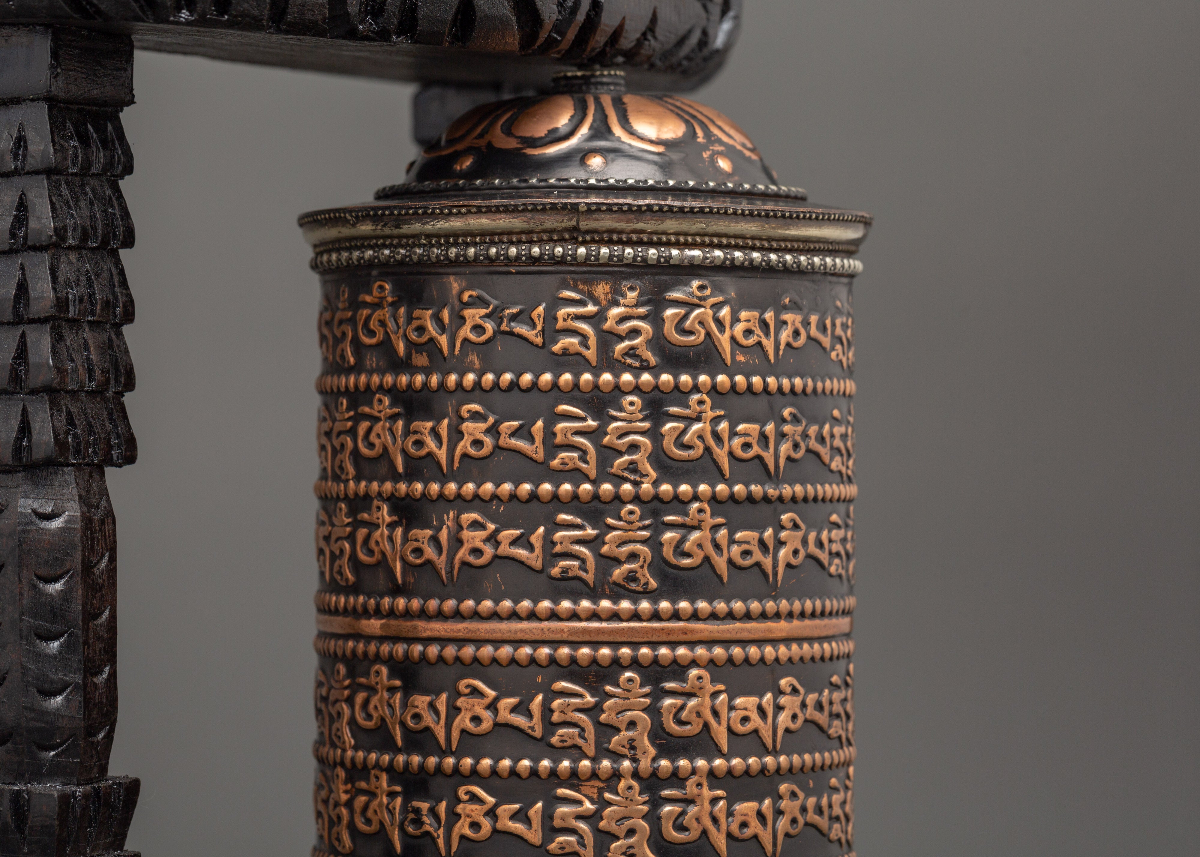 Prayer Wheel with Tibetan Mantras Carved | Meditation, Altar & Rituals Item