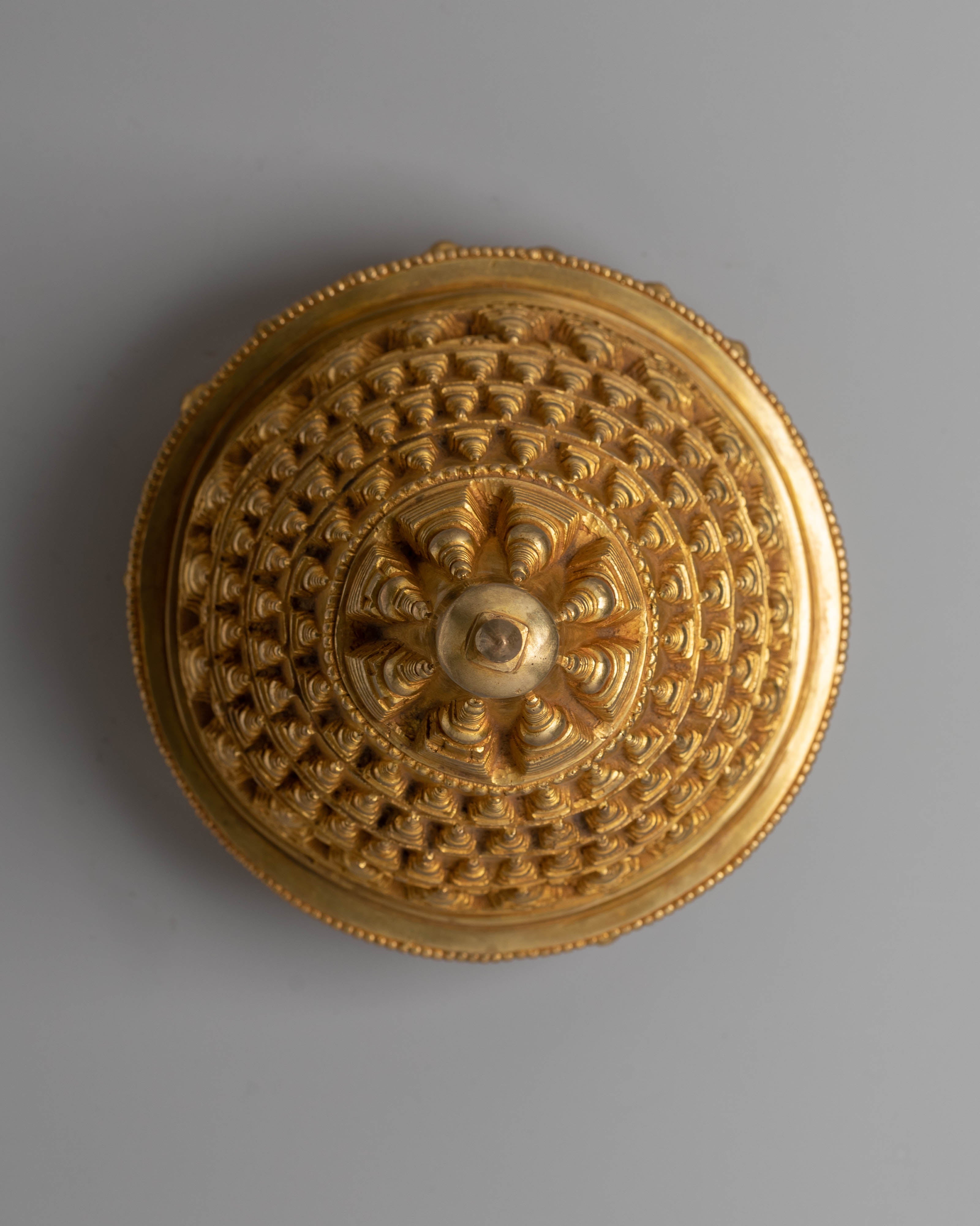 Gold Plated Buddhist Copper Stupa Art for Rituals, and Meditation