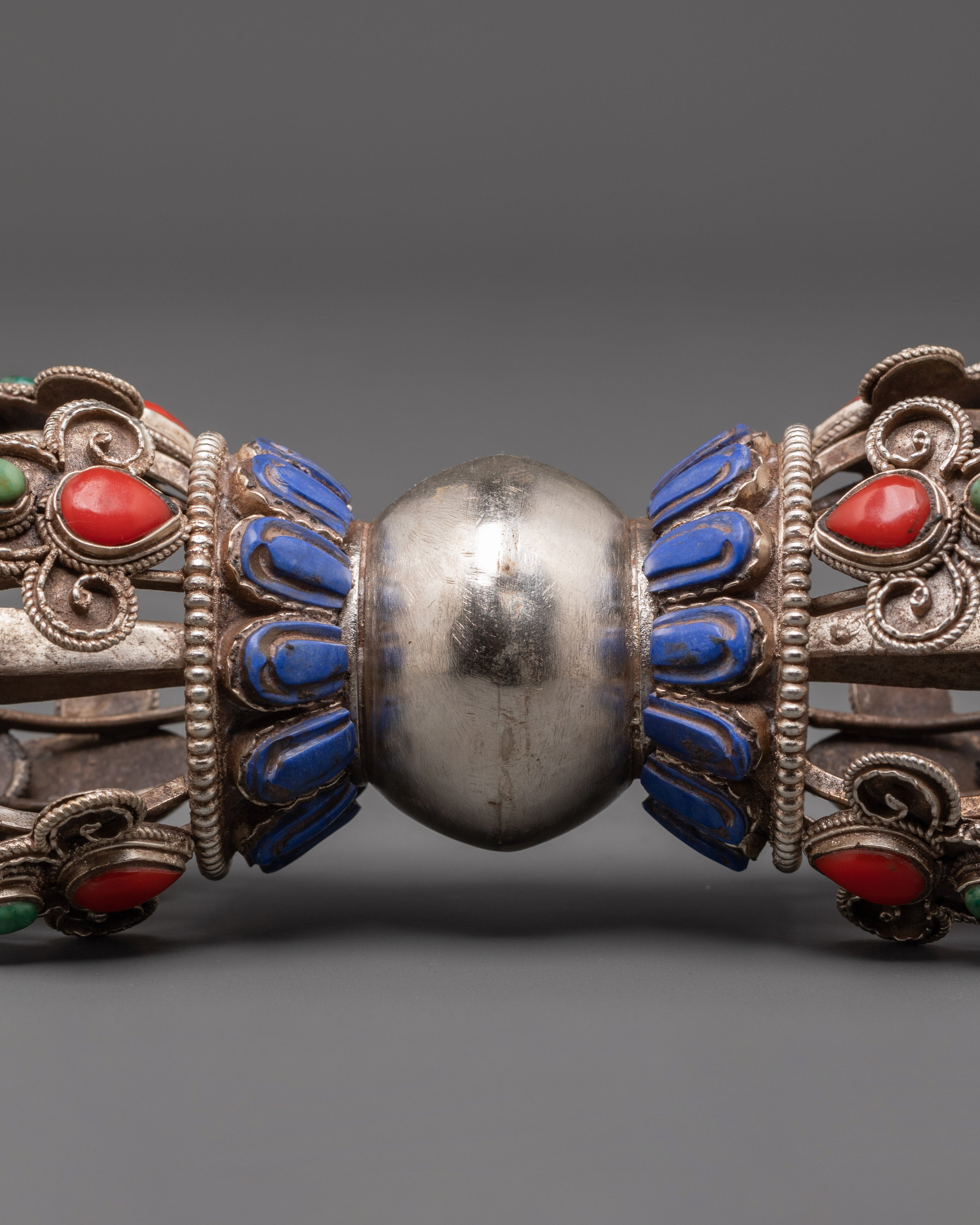 Handcrafted Vajra for Ritual Use | Silver Plated Vajra with Lapis Lazuli