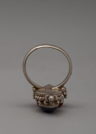 Silver Finger Ring with Copper Accents | Traditional Tibetan Sacred Jewelry