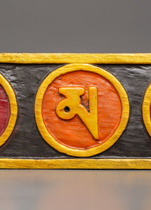 Tibetan Mantra Wall Hanging in Wood | Hand-Painted Sacred Art
