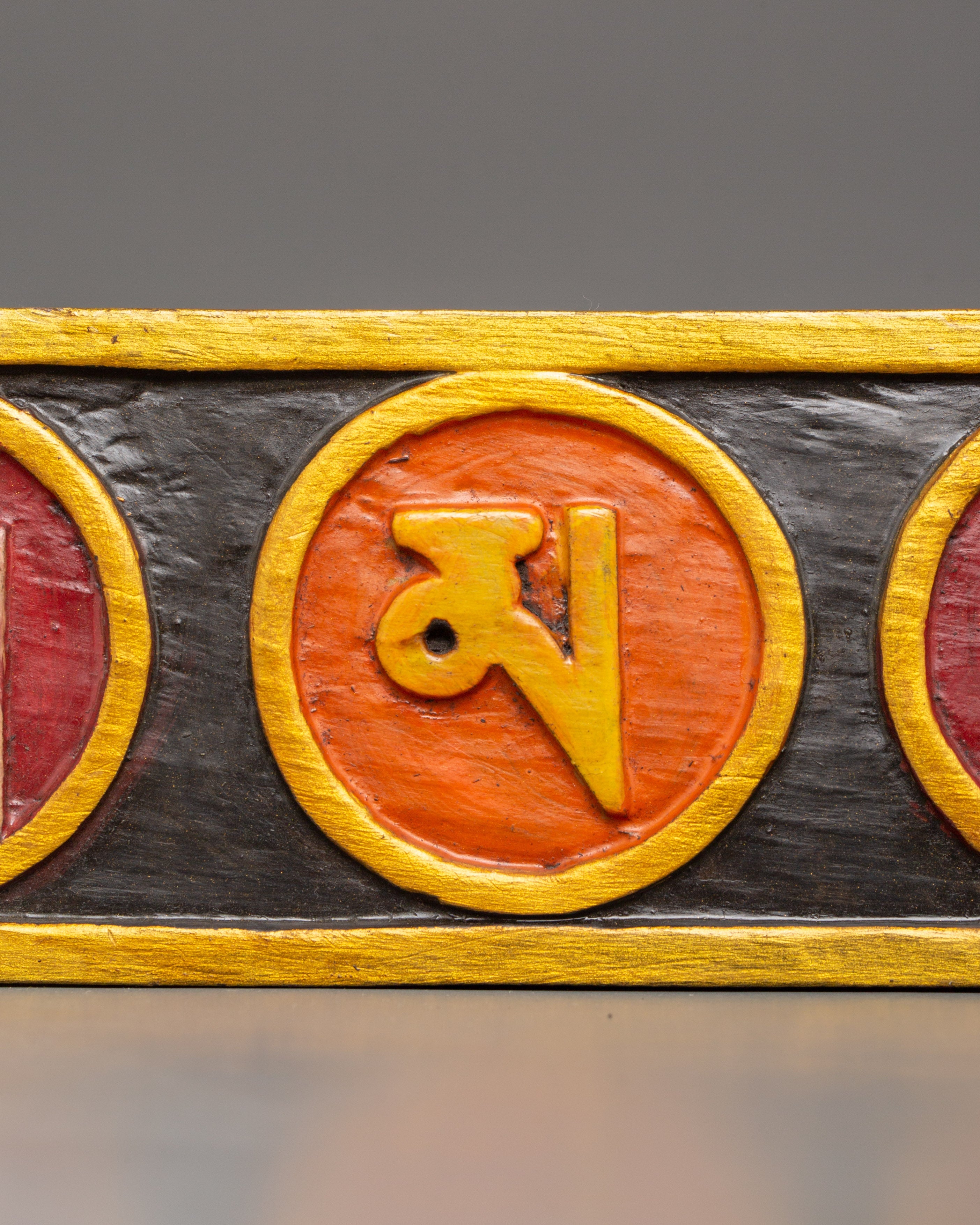 Tibetan Mantra Wall Hanging in Wood | Hand-Painted Sacred Art