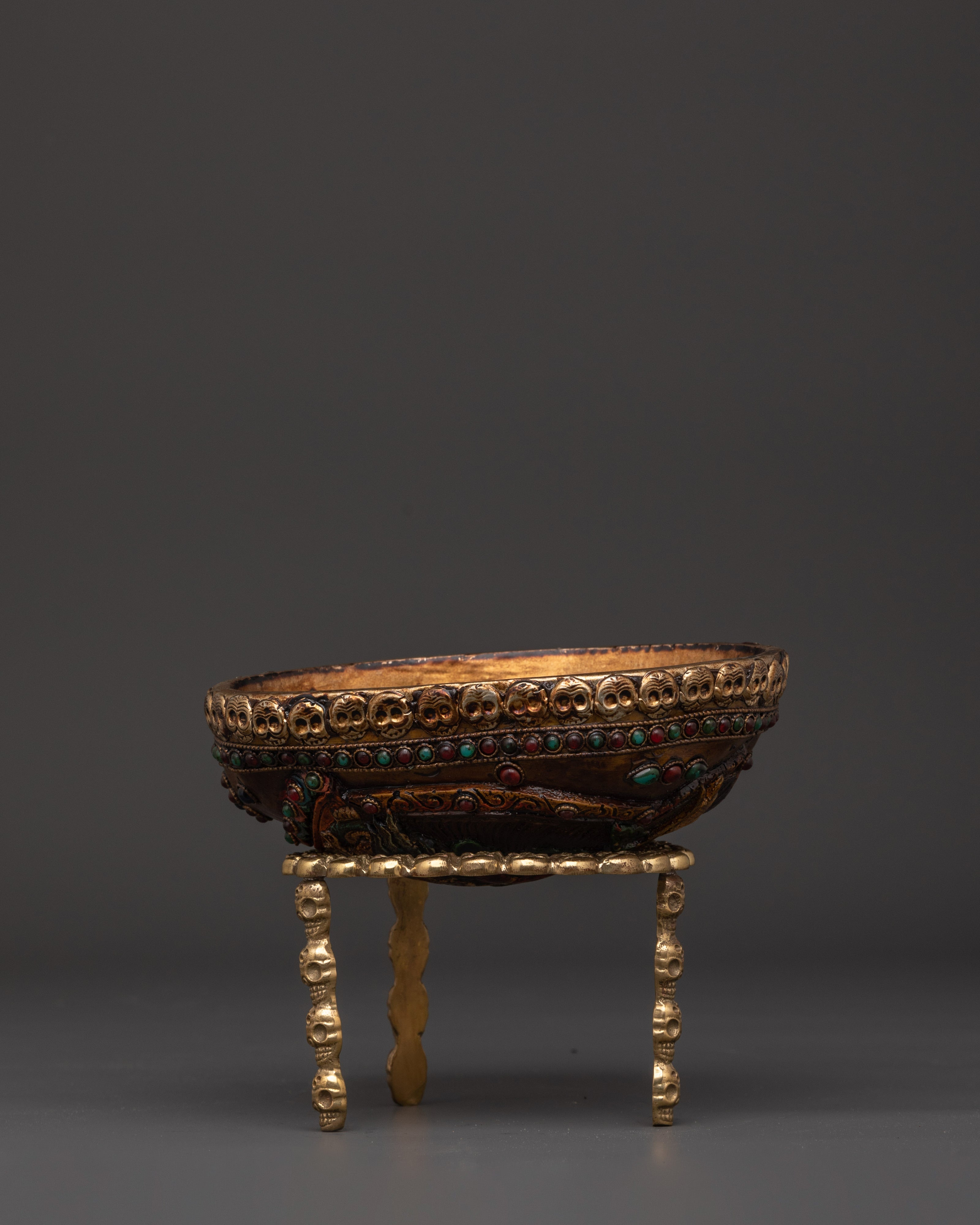 Copper Kapala with Brass Stand | Tibetan Ritual Skull Cup