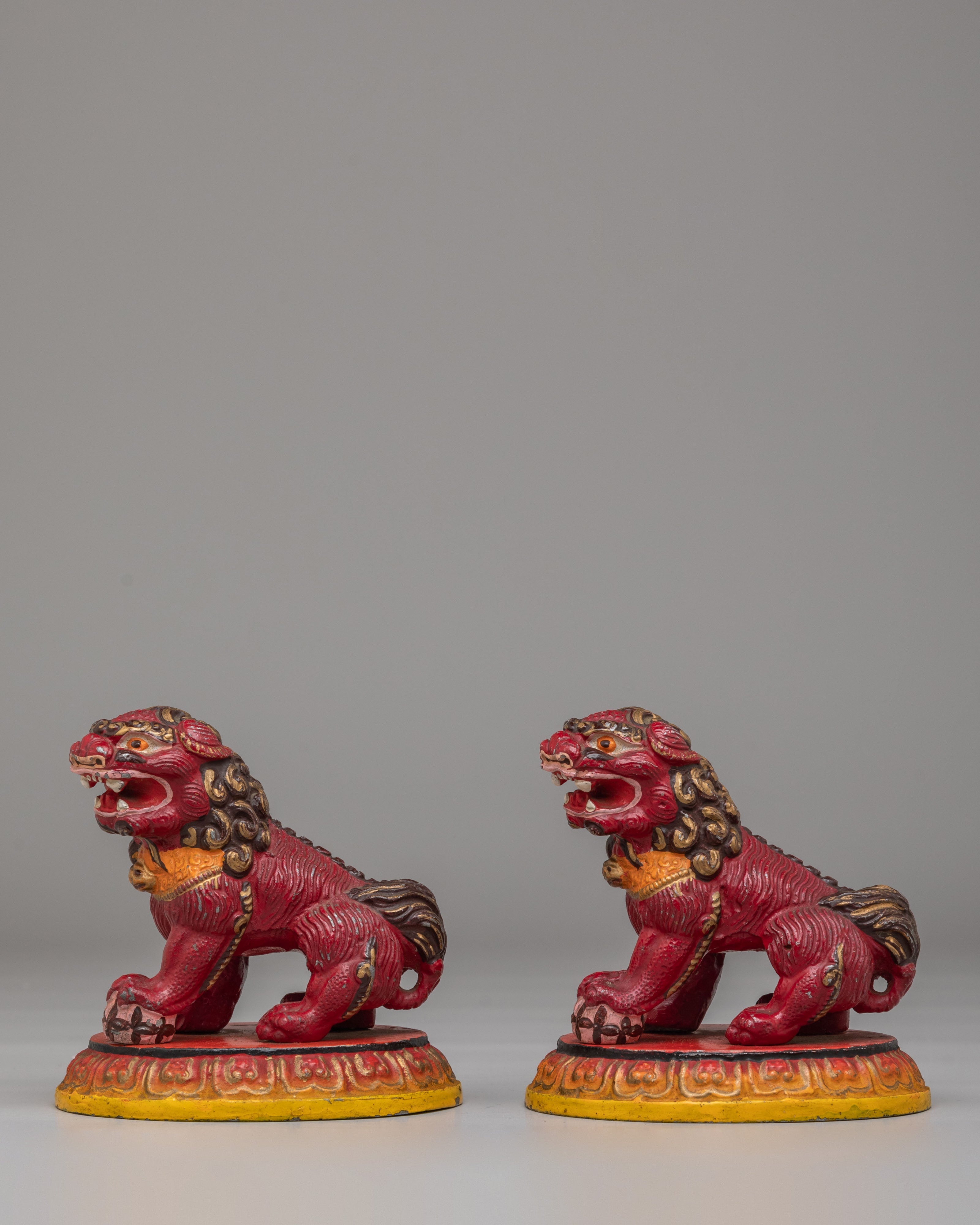 Tibetan Buddhist Lion Guardians Set | Lion Protector Figurines