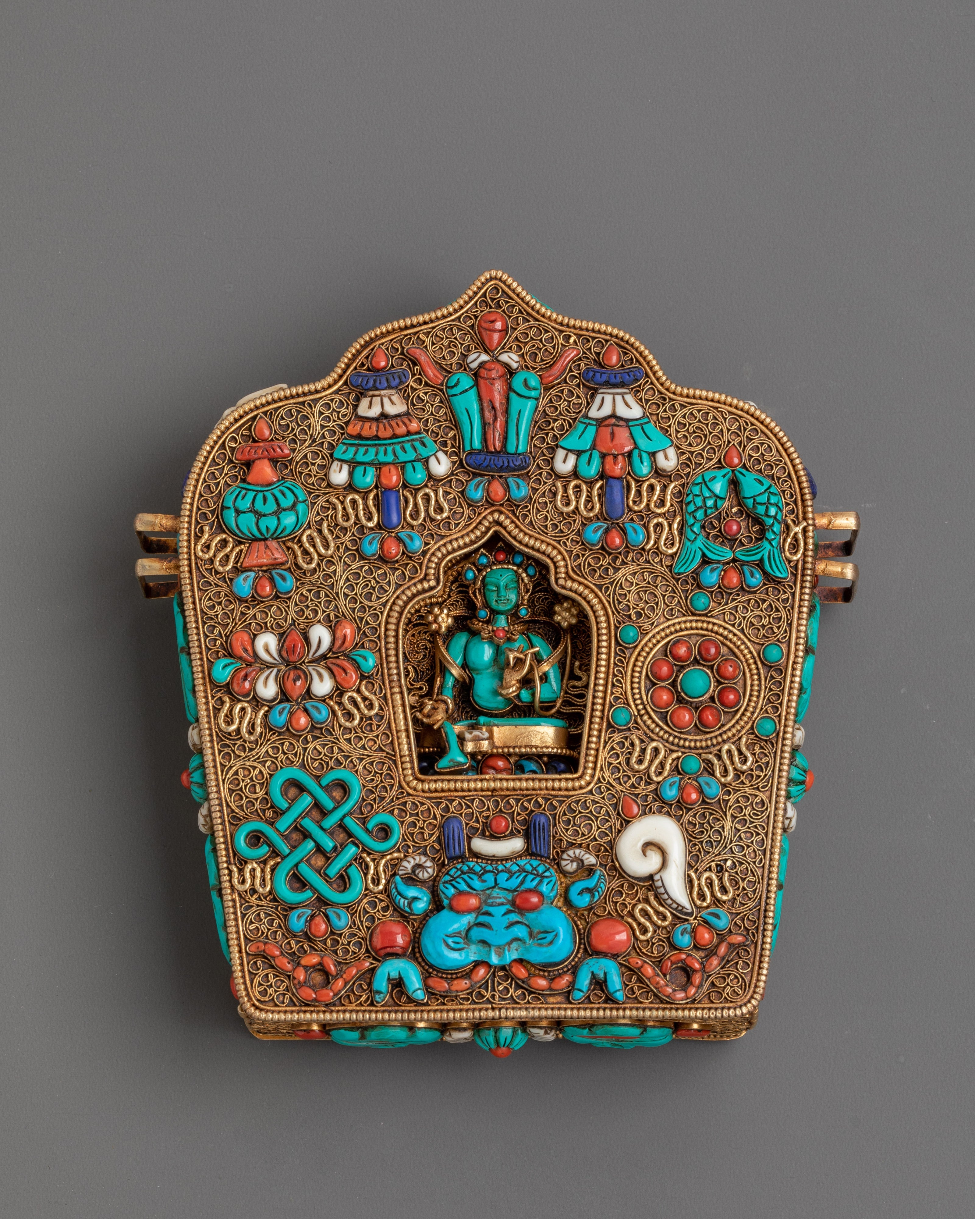 Ghau Box with Green Tara Figure | Sacred Tibetan Altar Decor