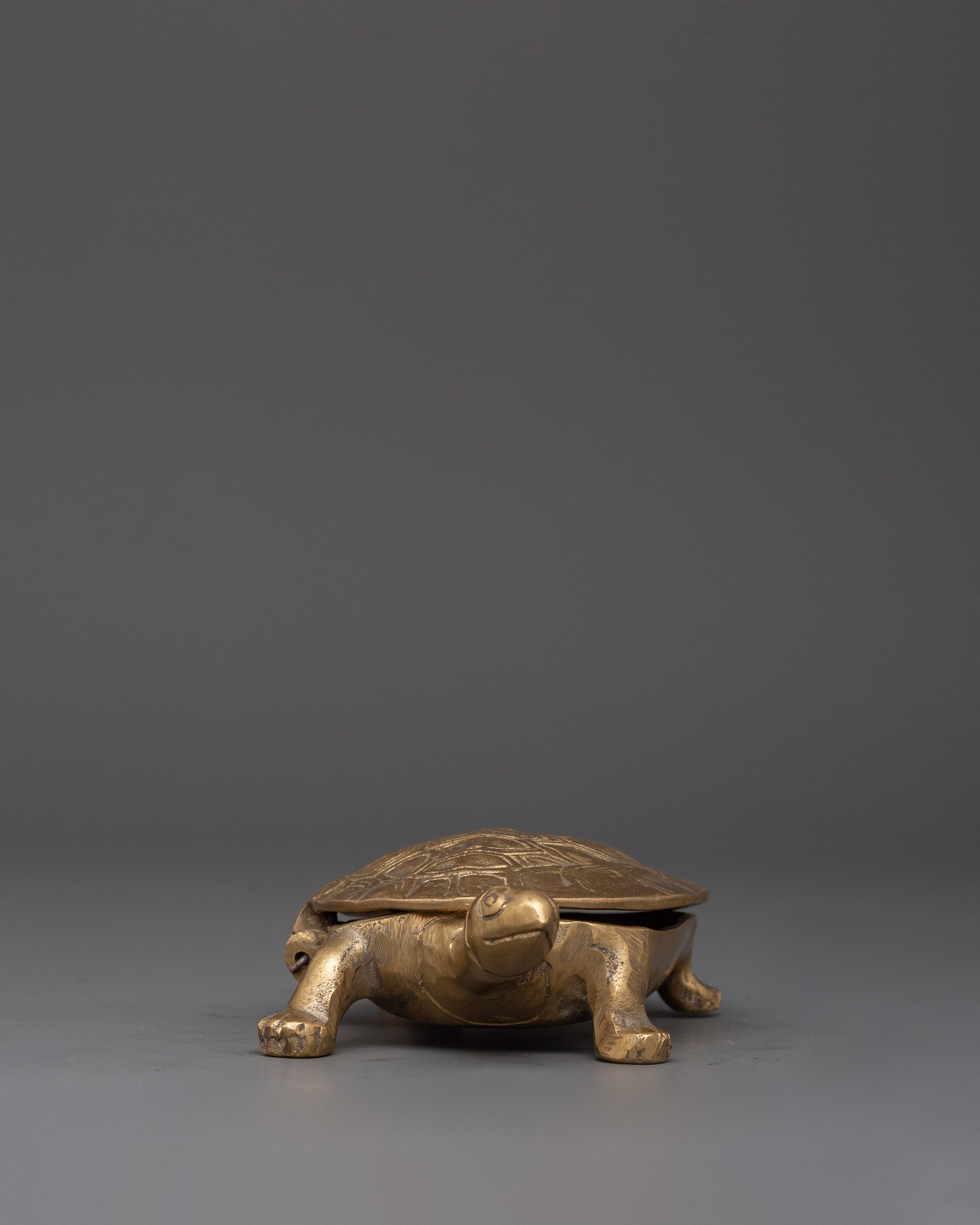 Handcrafted Tortoise Shape Container | Brass Turtle Decorative Vessel