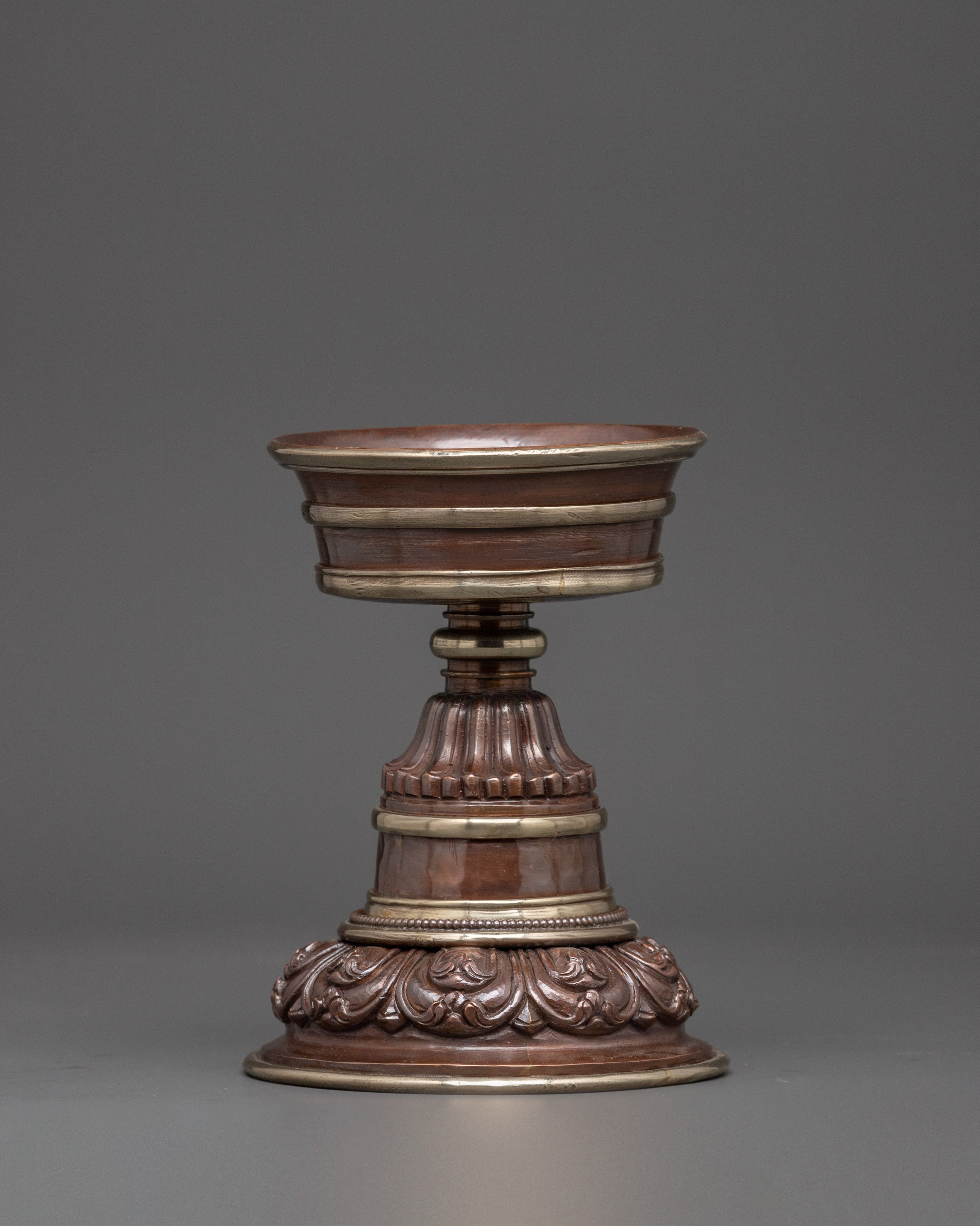 Oxidized Copper Butter Lamp Set | Tibetan Buddhist Ritual Light Offering Bowl