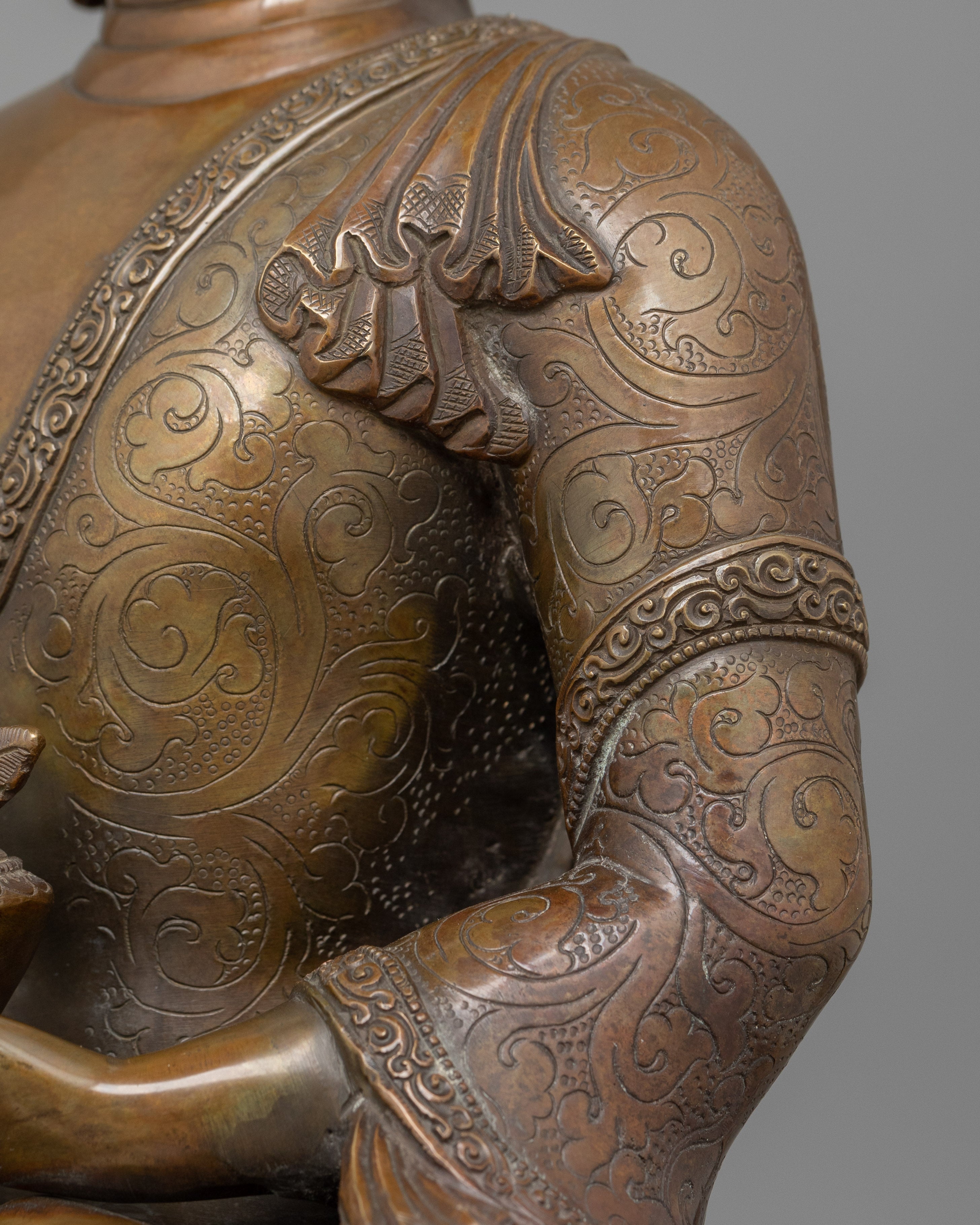 Serene Medicine Buddha Statue for Altar | Handcrafted Oxidized Copper Artwork