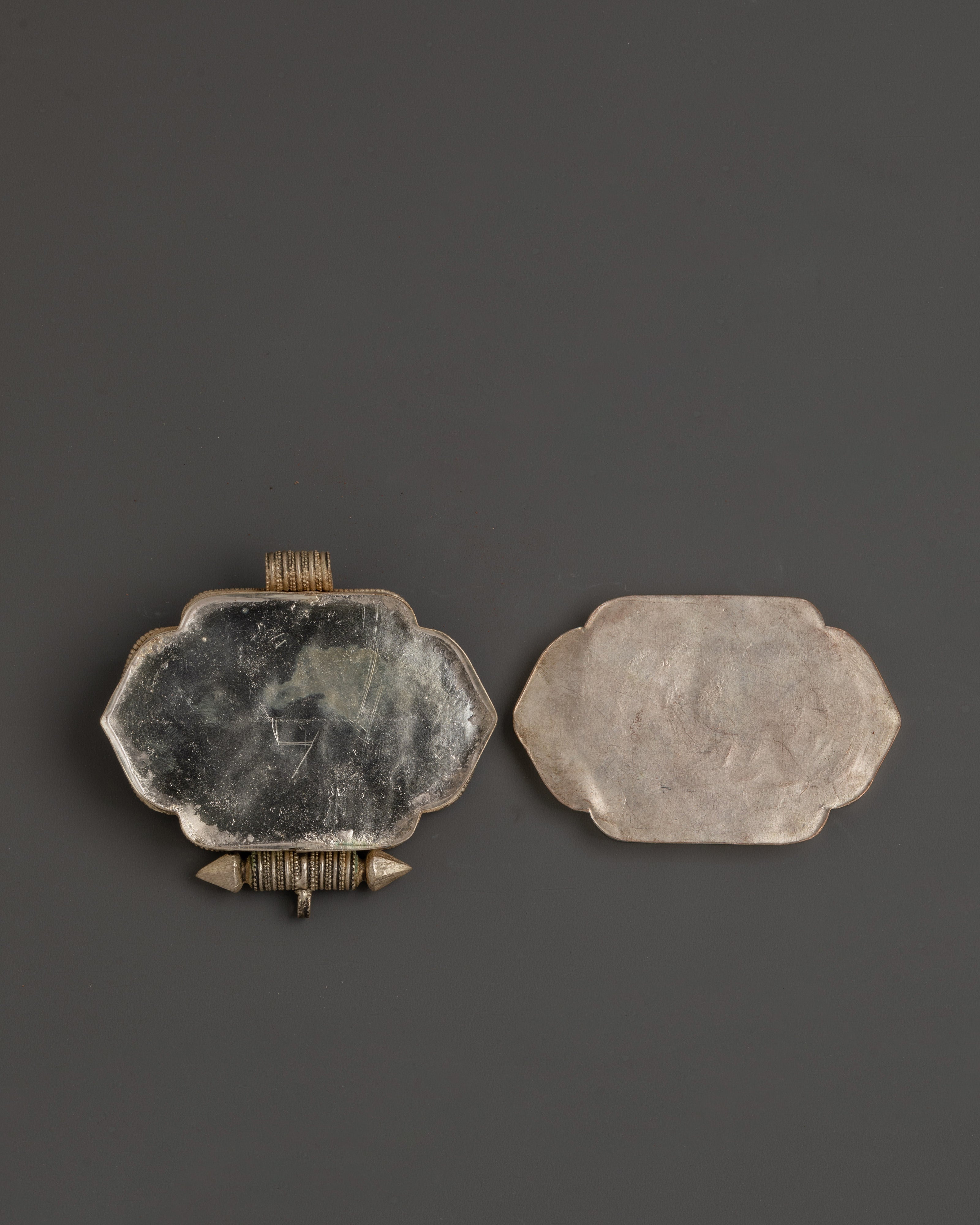 Sacred Tibetan Ghau Box with Turquoise  | Silver-Plated Amulet