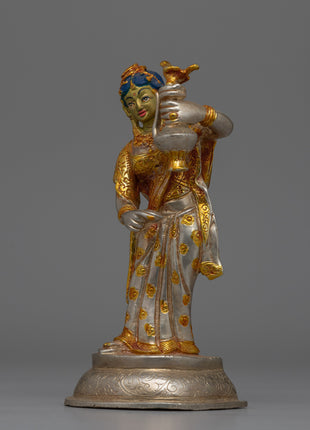 Newari Traditional Clad Silver & Gold-Plated Statue | Decorative Piece for Spiritual and Cultural Settings