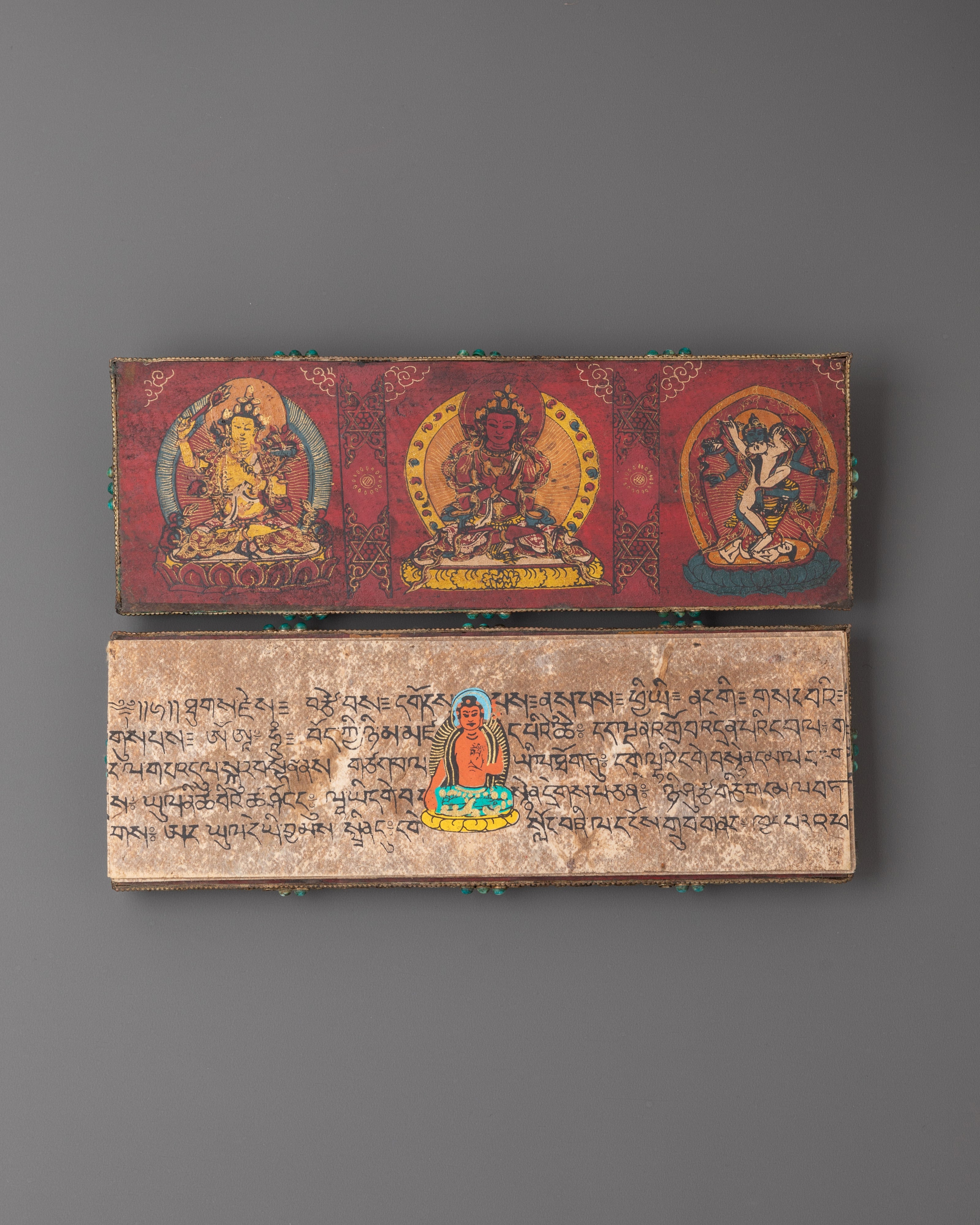 Sacred Traditional Tibetan Buddhist Prayer Book | Copper Silver Prayer Text