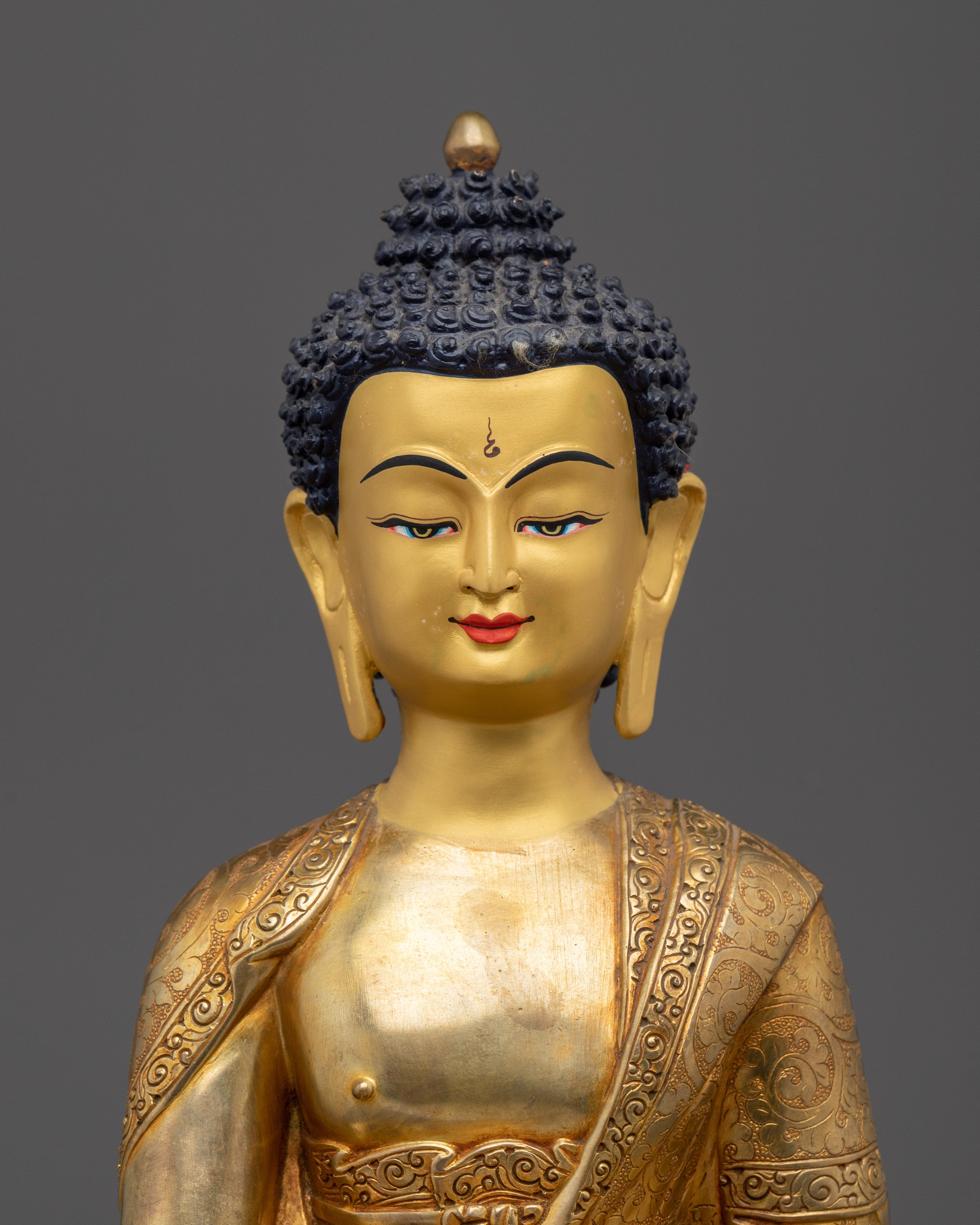 Copper Shakyamuni Buddha in Bhumisparsha Murda | Fire Gold Plated