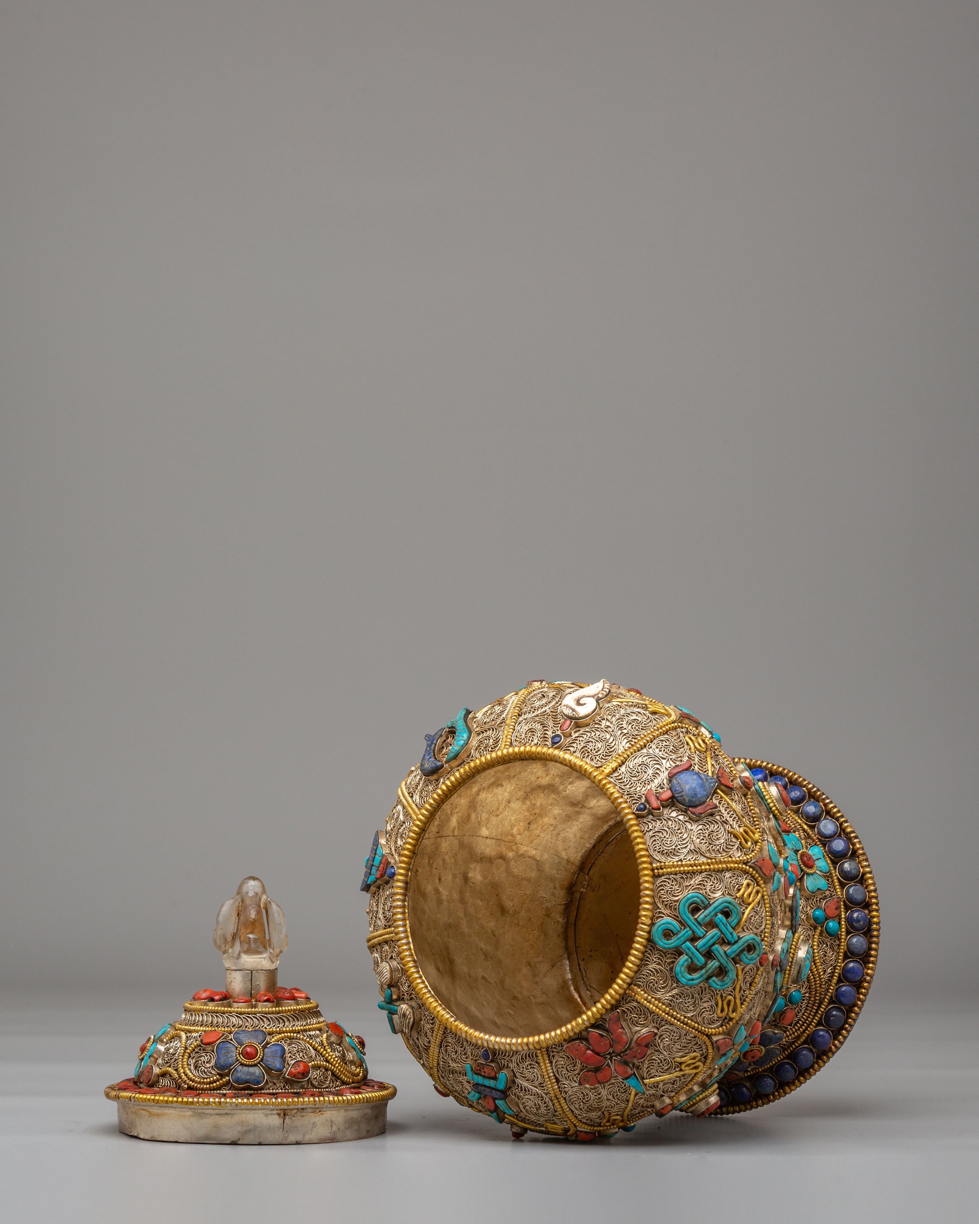 Traditional Offering Rice Pot | Filigree Silver Buddhist Vessel