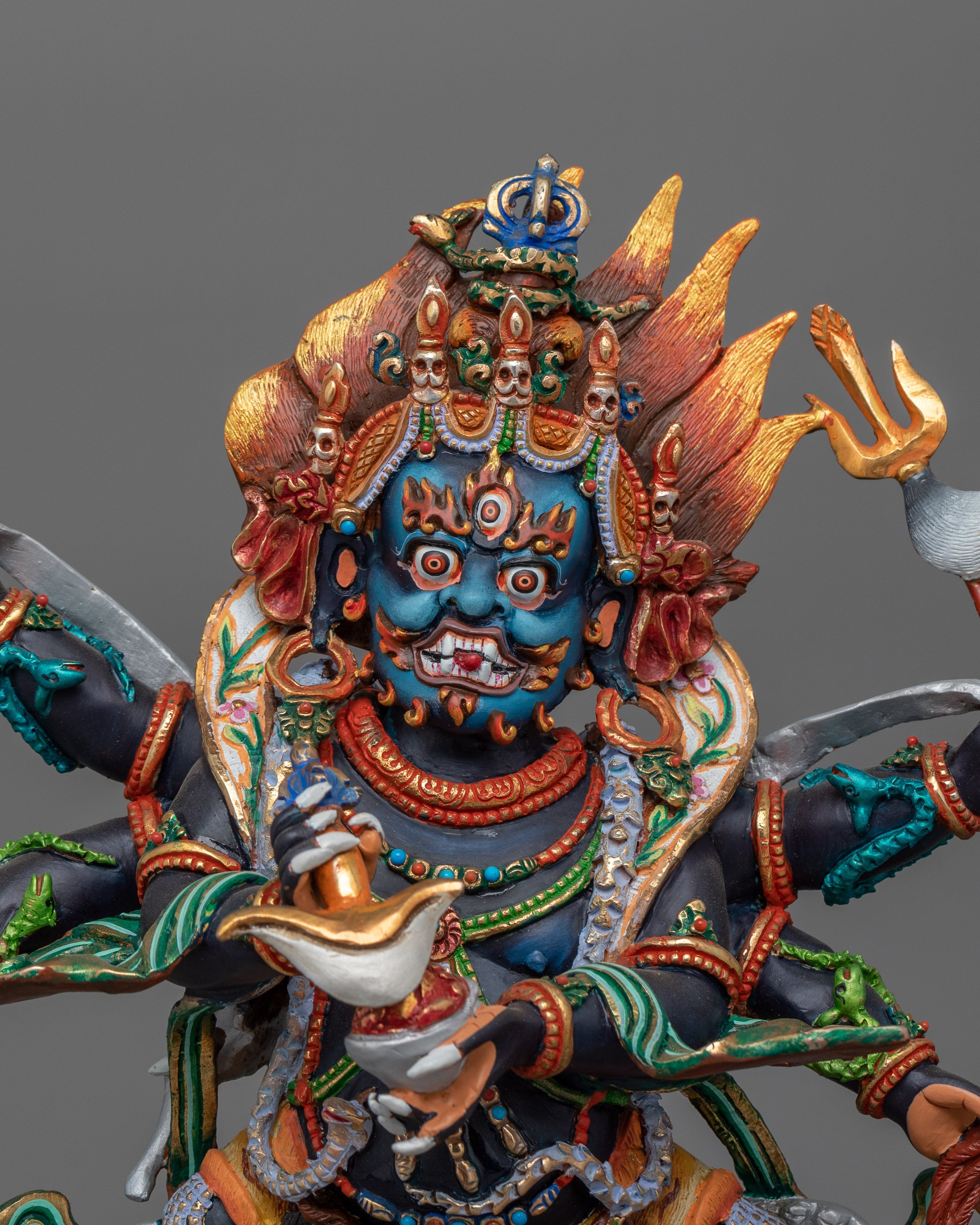 Fierce Deity Six Armed Mahakala Statue | Wrathful Protector Deity