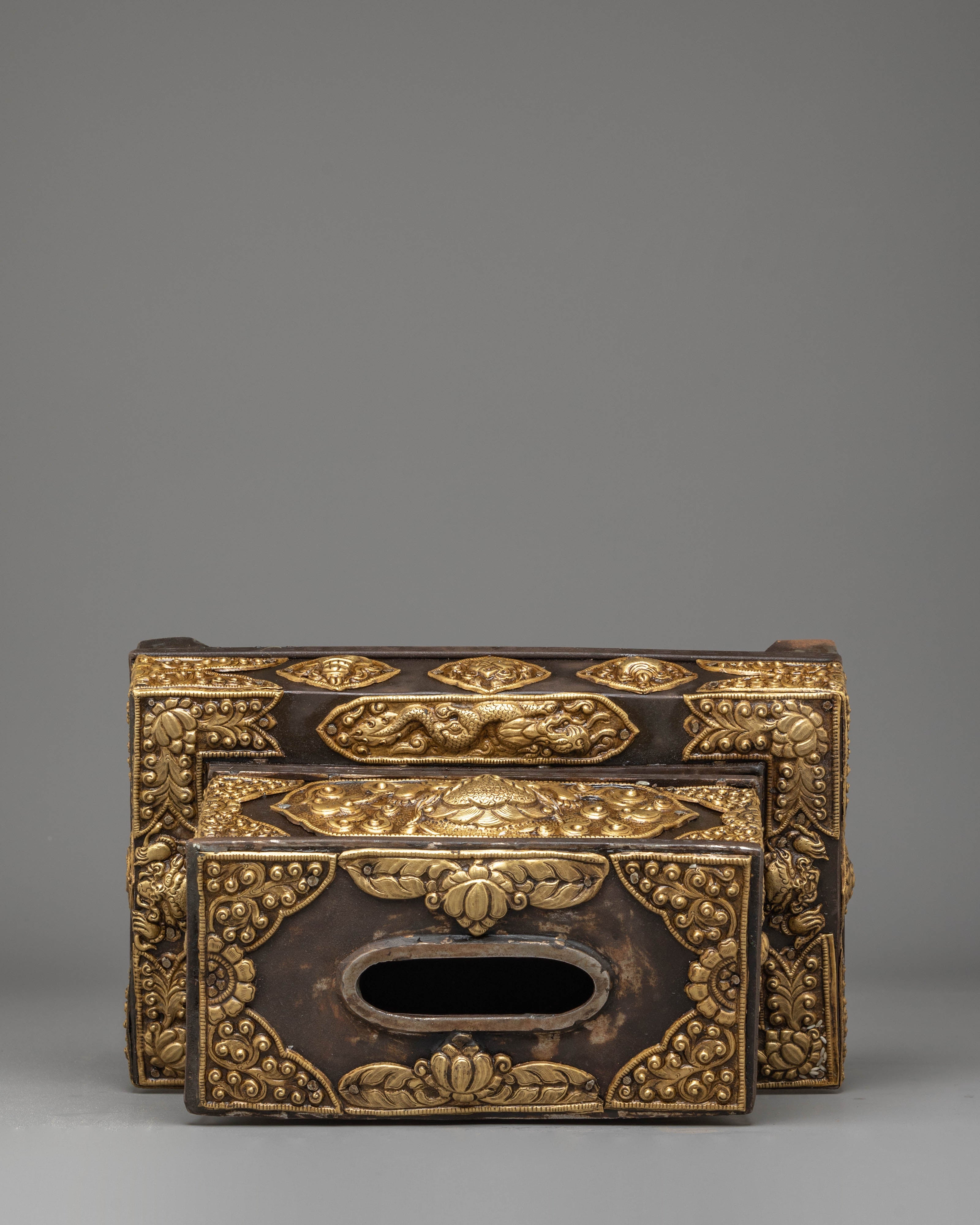 Handcrafted Tibetan Style Gold Tissue Box | Luxury Tibetan Decor