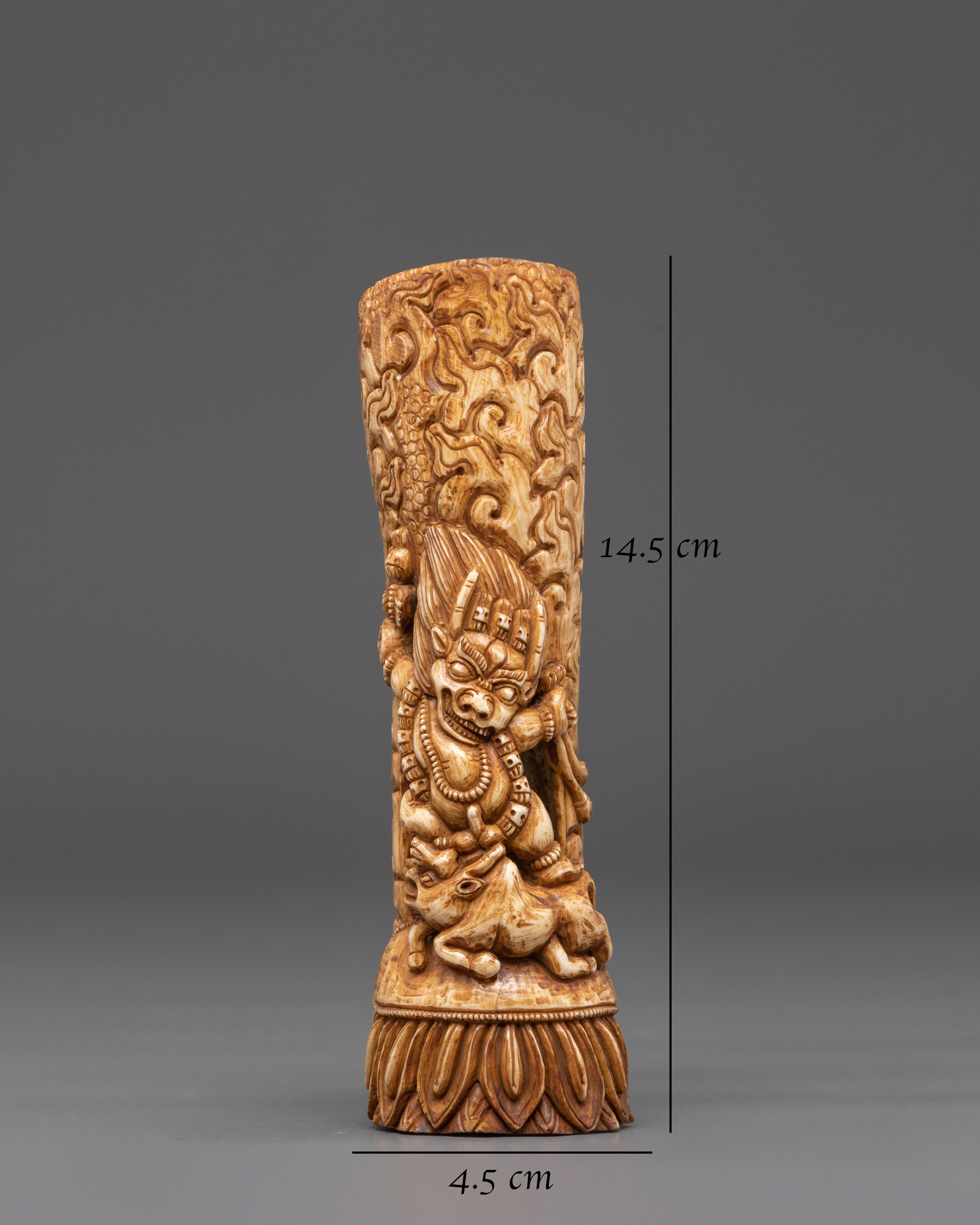 Hand Carved Yamantaka Bone | Wrathful Deity for Decor