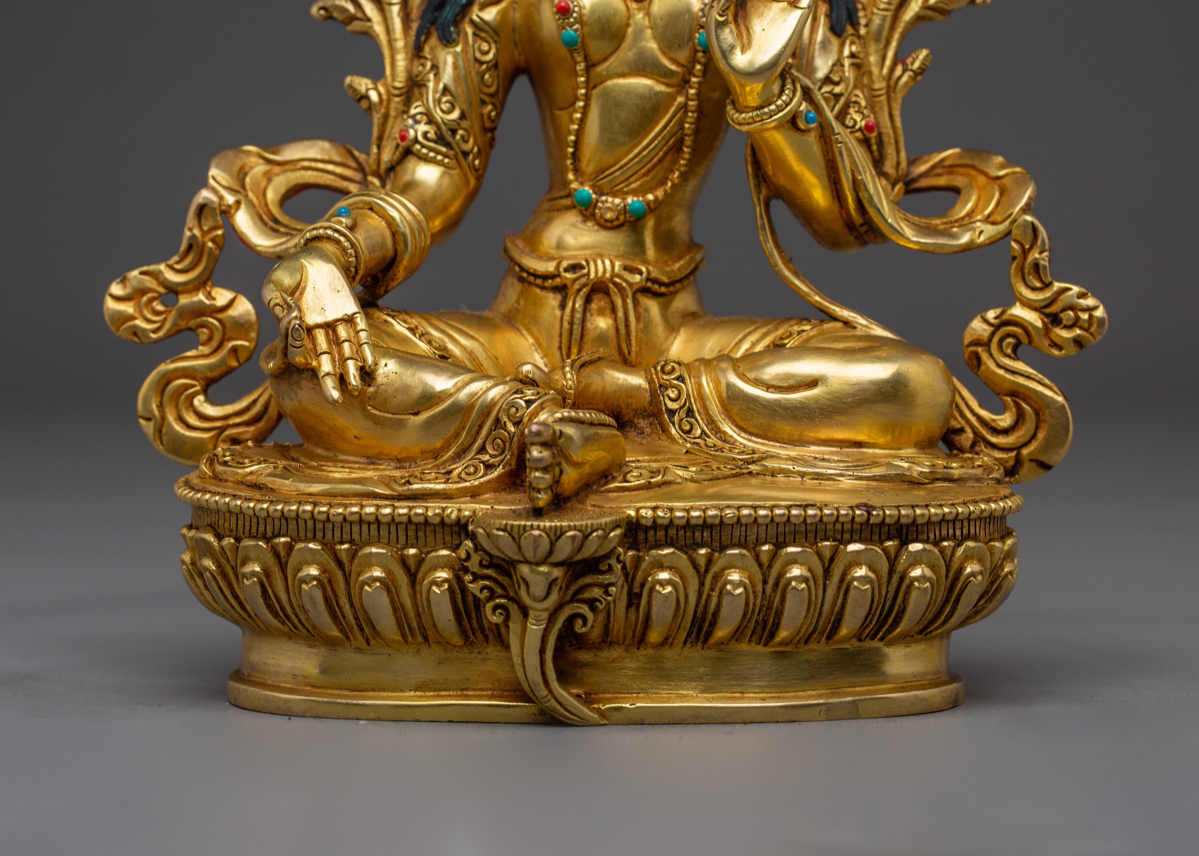 Golden Handmade Green Tara Statue | Shyama Tara - Mother of Liberation