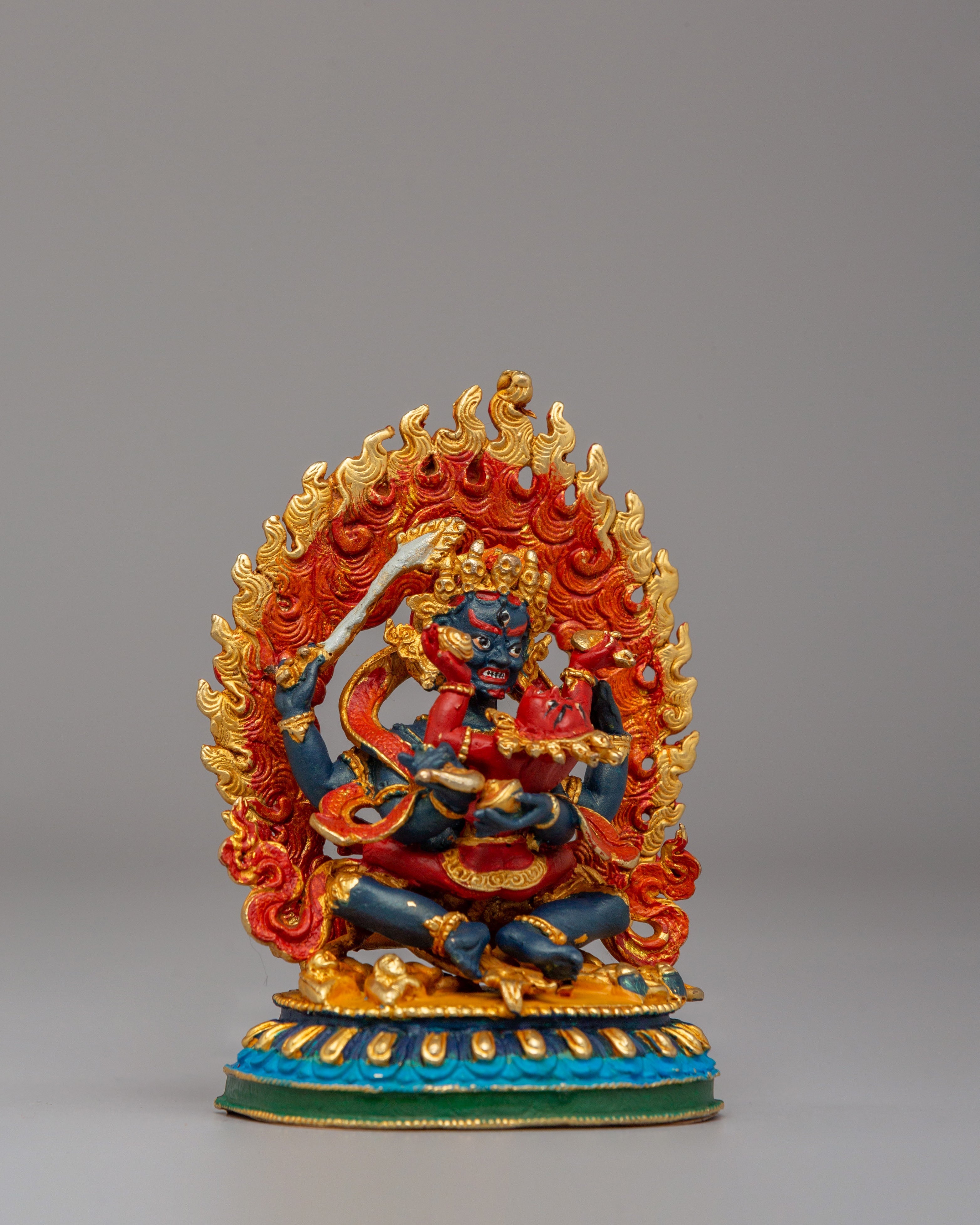 Four Armed Mahakala With Consort Statue | Symbol of Divine Union