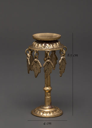 Traditional Brass Oil Lamp with Hanging Leaf Charms | Hindu & Buddhist Diya for Puja