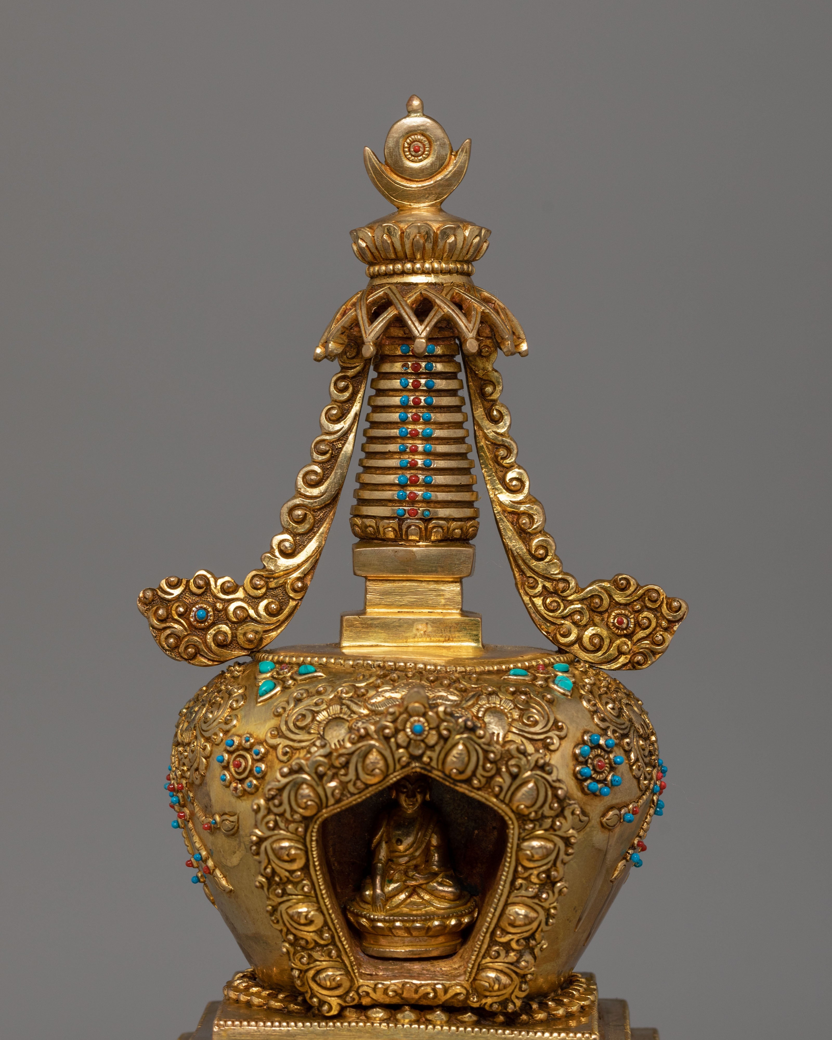 Sacred Tibetan Buddhist Stupa | Gilt Copper Meditation Shrine