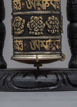 Tibetan Prayer Wheel with Intricate Mantra Design | Buddhist Spiritual Tool and Decor