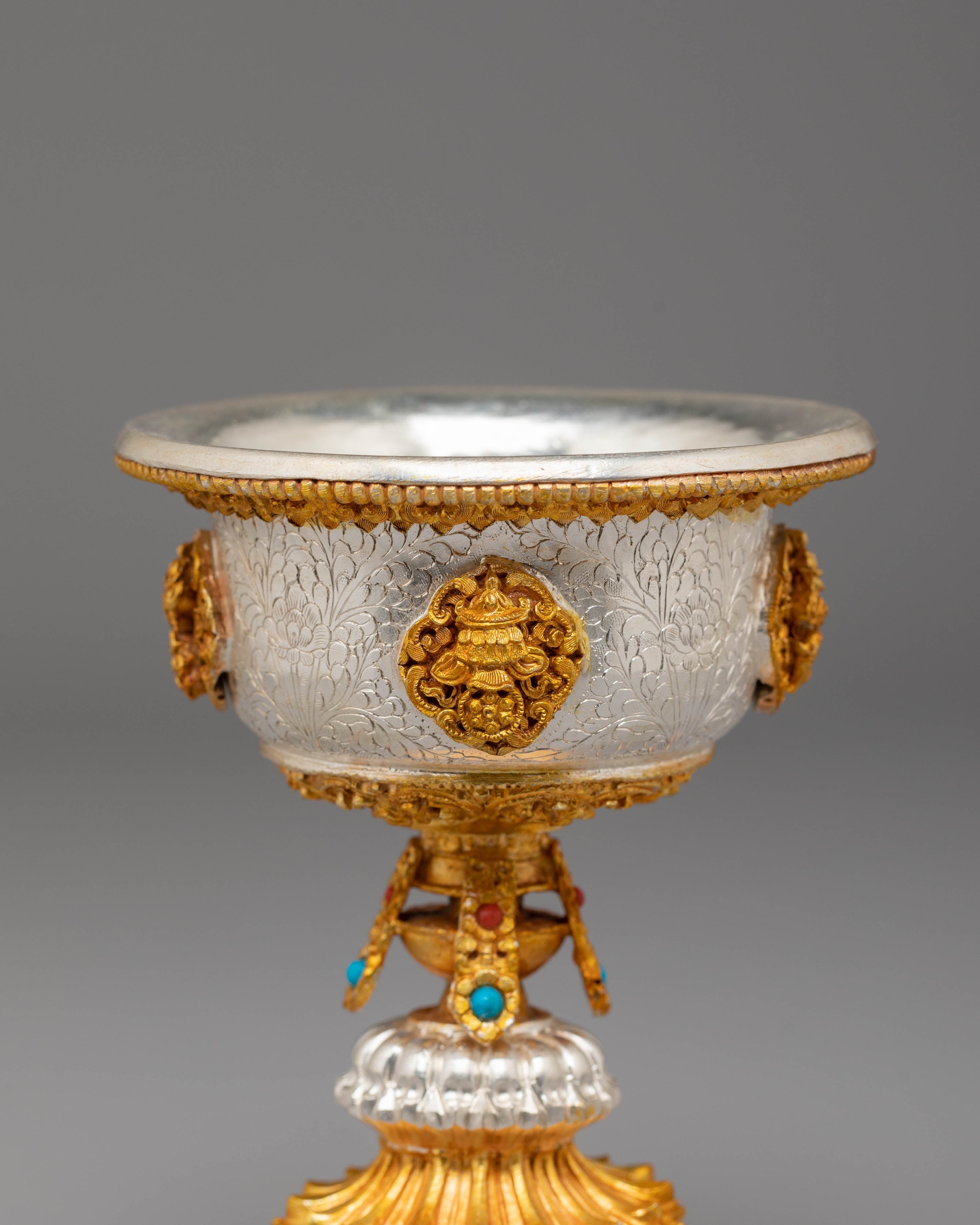 Buddhist Ritual Butter Lamp for Prayer | Gold Silver Plated Tibetan Altar Light