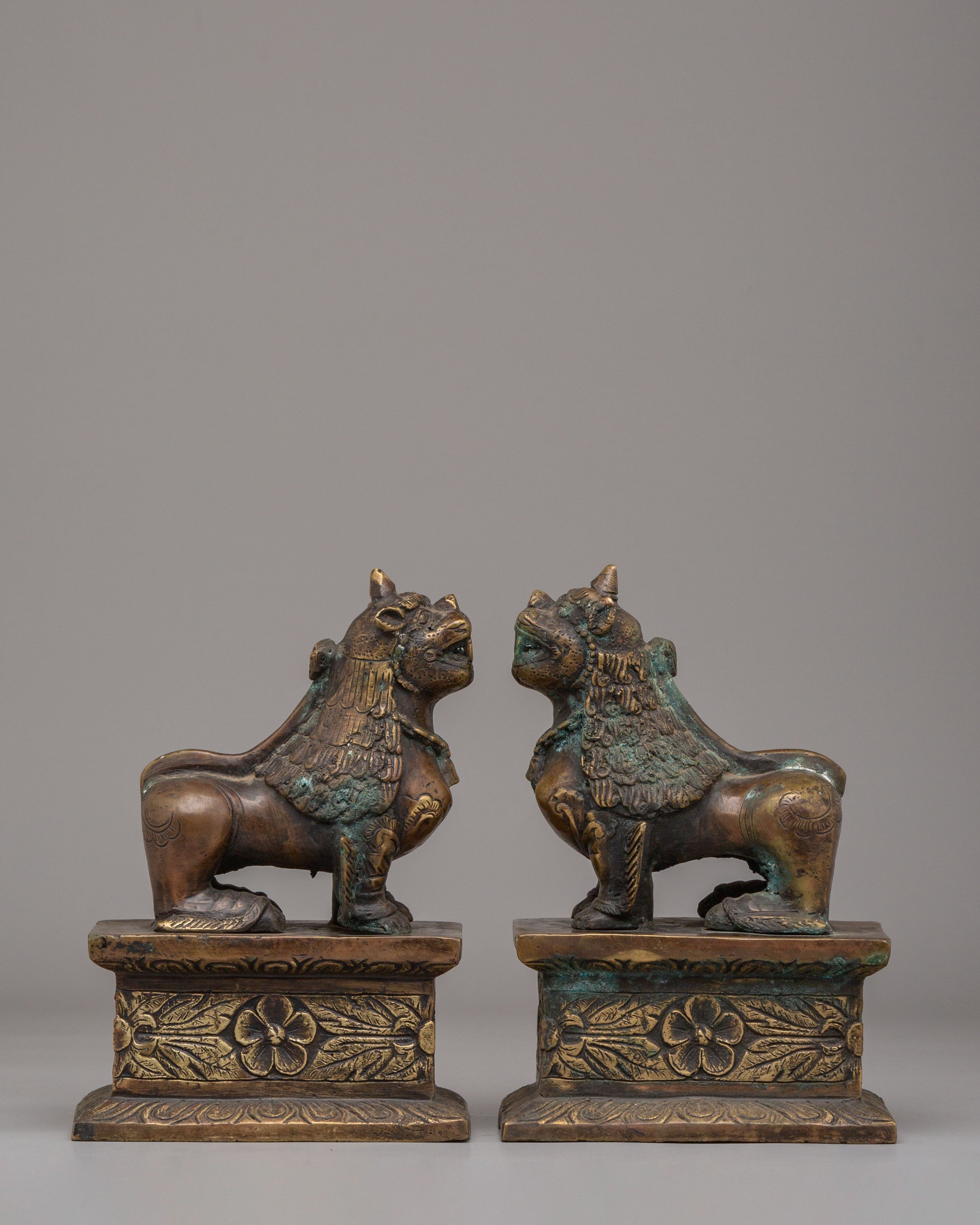 Buddhist Guardian Lion Sculpture Set | Symbol of Protection & Strength