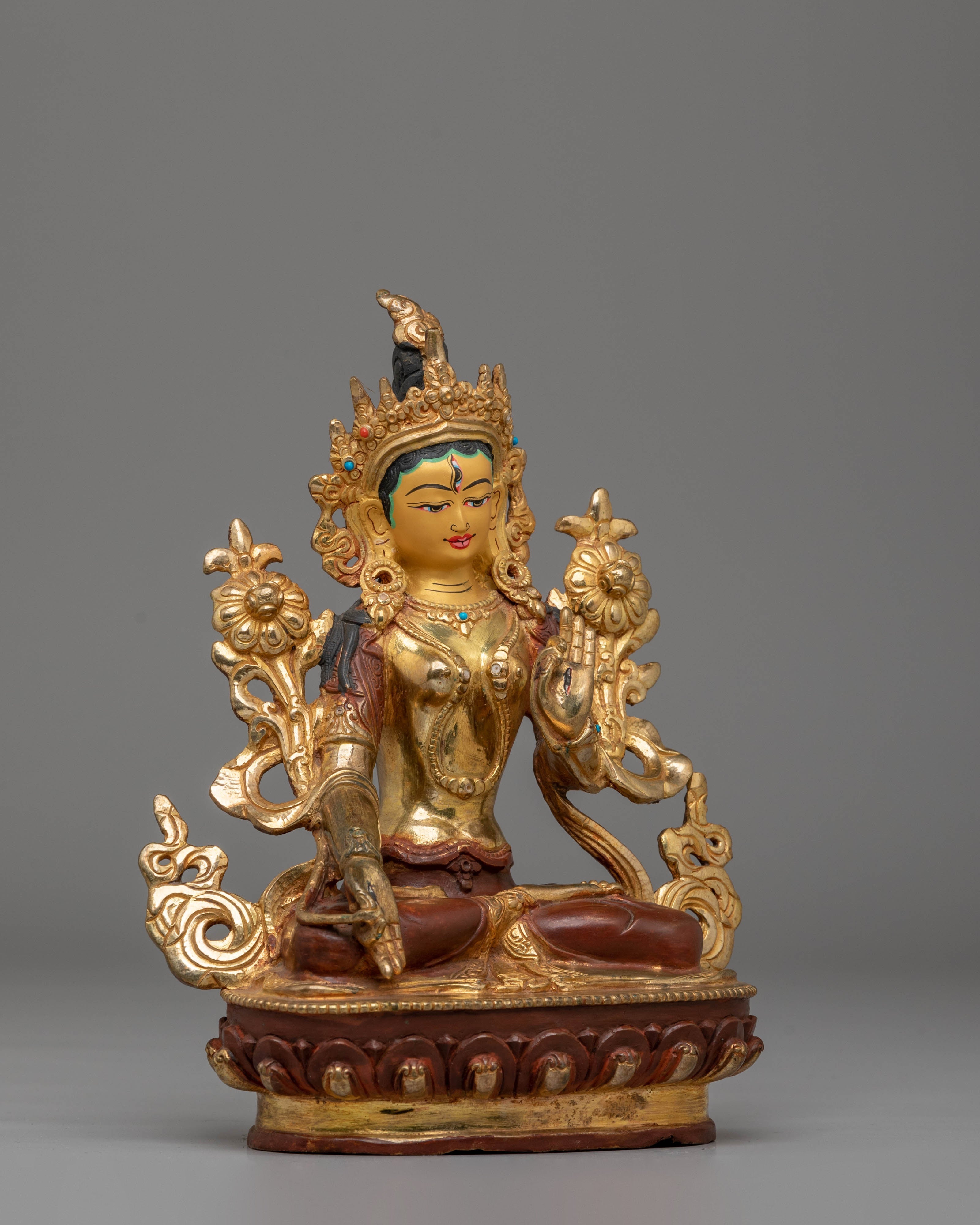 Traditional Tibetan Green Tara Statue | Handcrafted Goddess Sculpture for Meditation