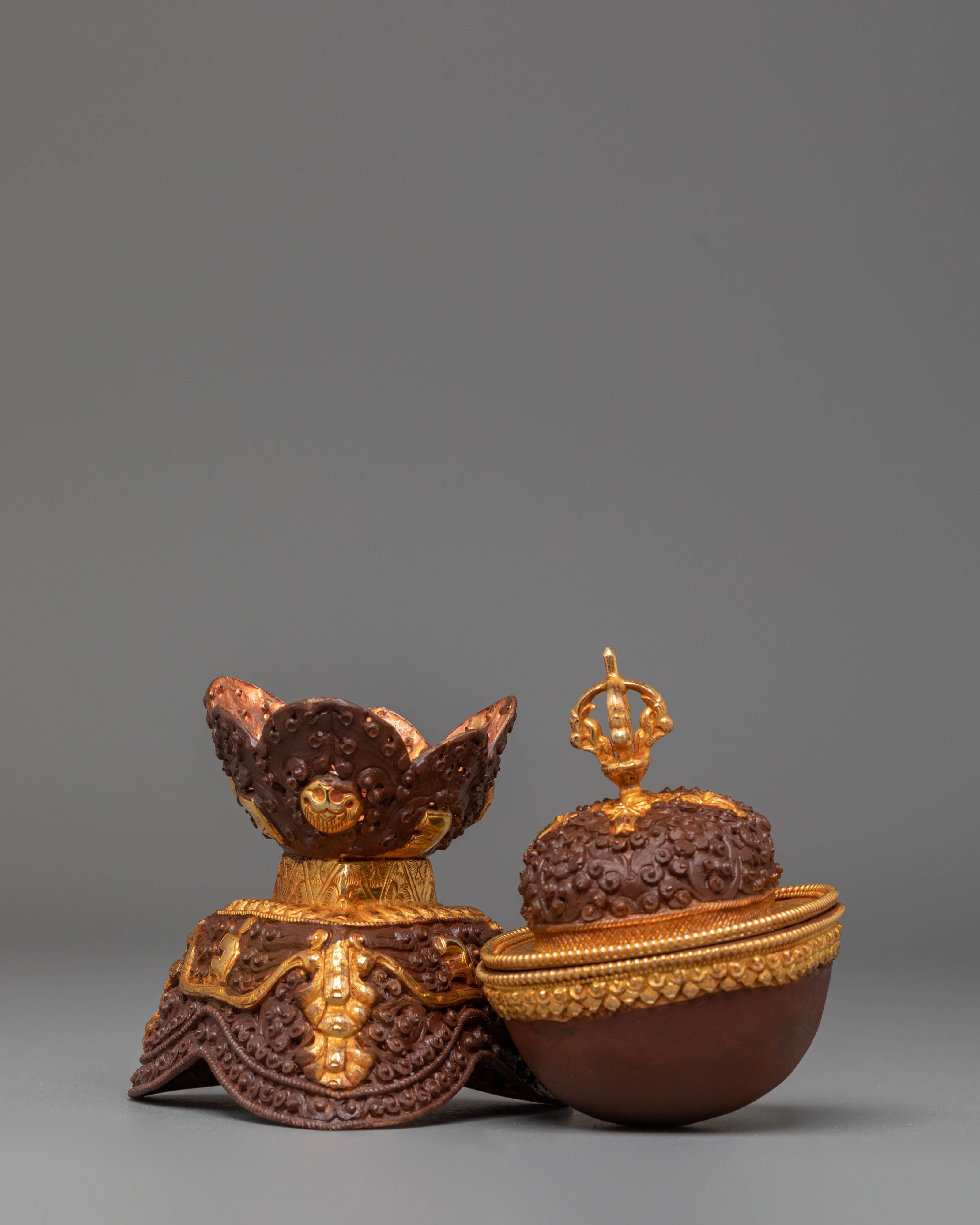 Handmade Tibetan Kapala for Rituals | Gold Plated Copper Body