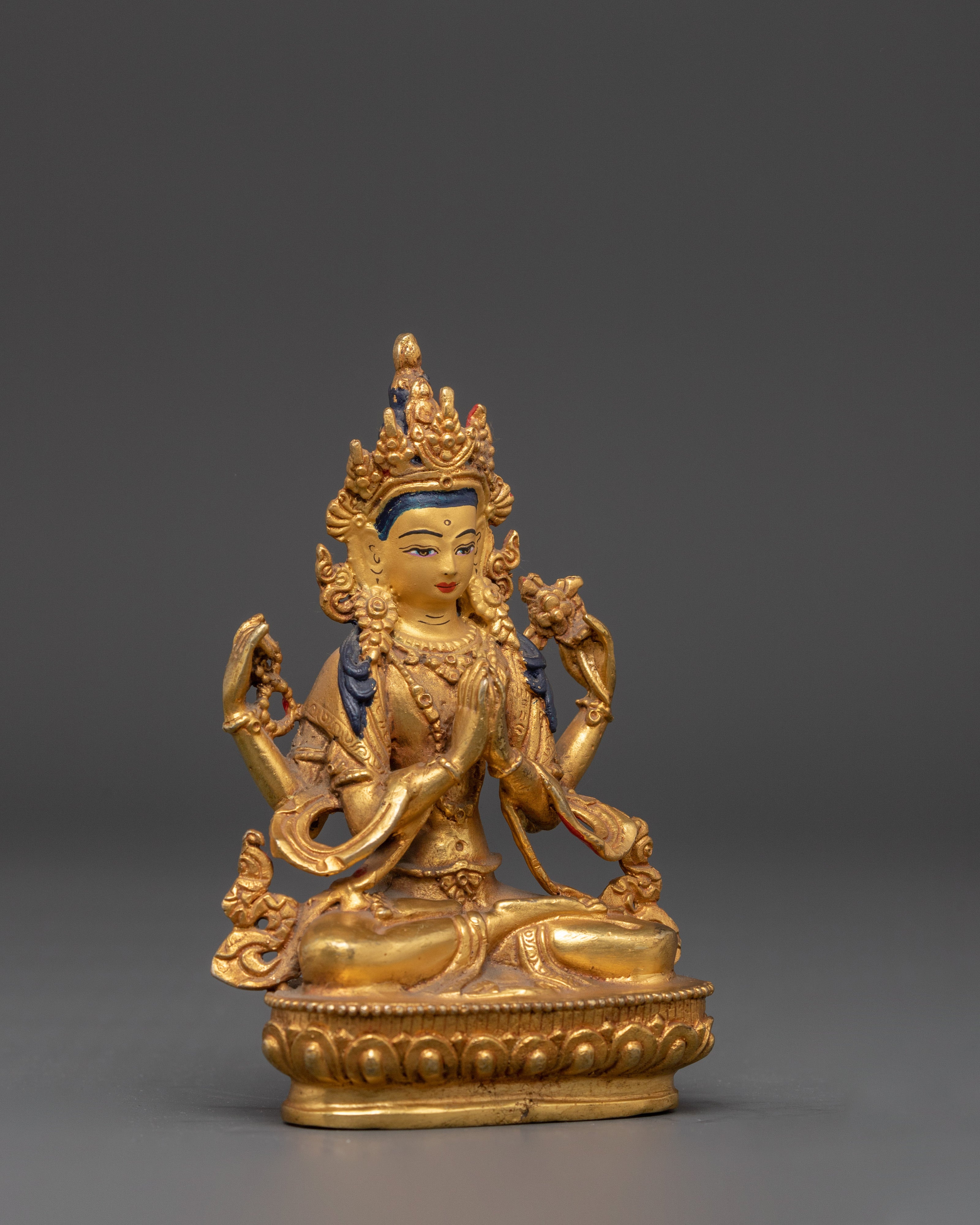 Compassion Lord Four-Armed Chenrezig Statue | Handcrafted Buddhist Sculpture