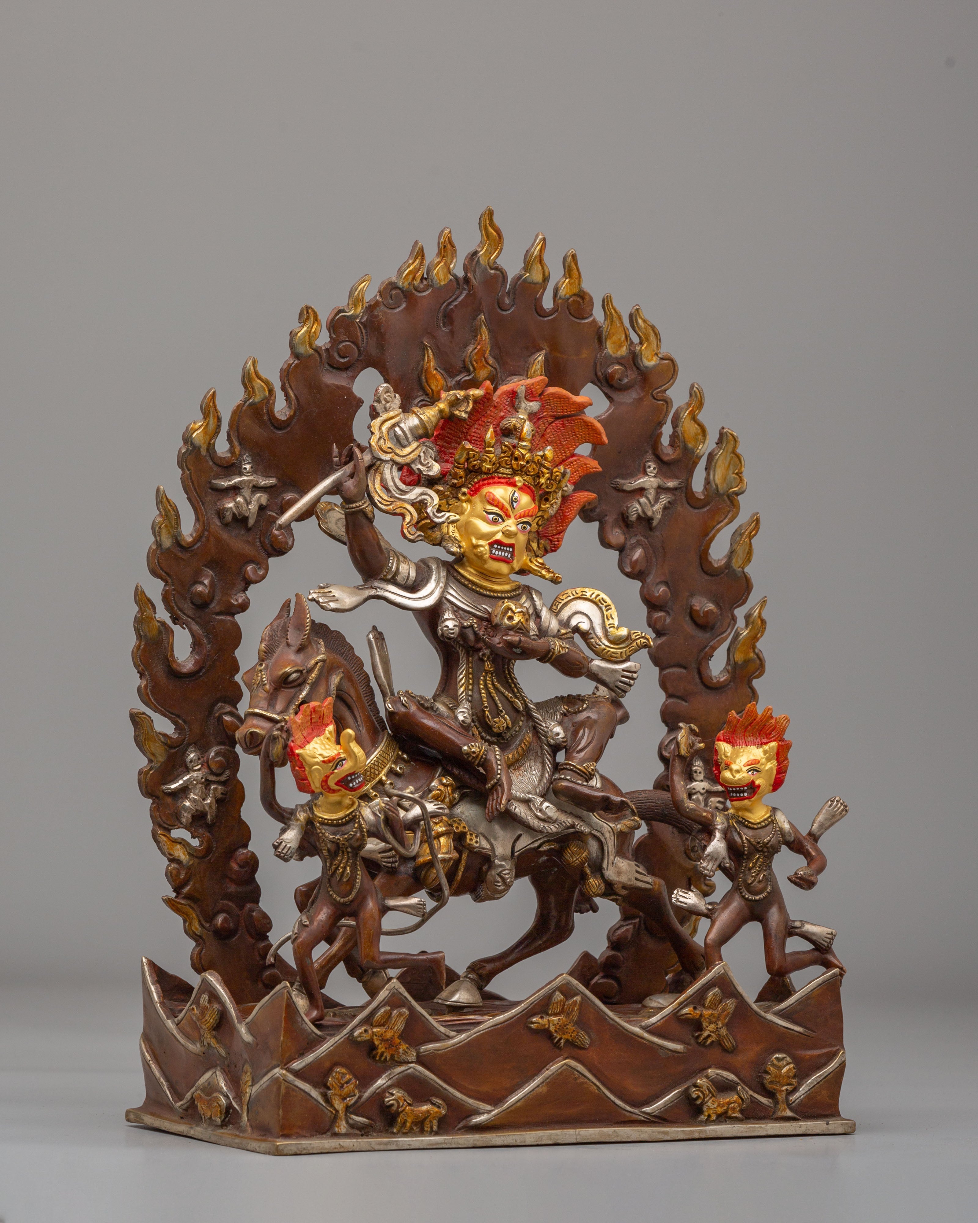 Palden Lhamo Wrathful Deity Statue | 24K Gold Plated Tibetan Protector Sculpture