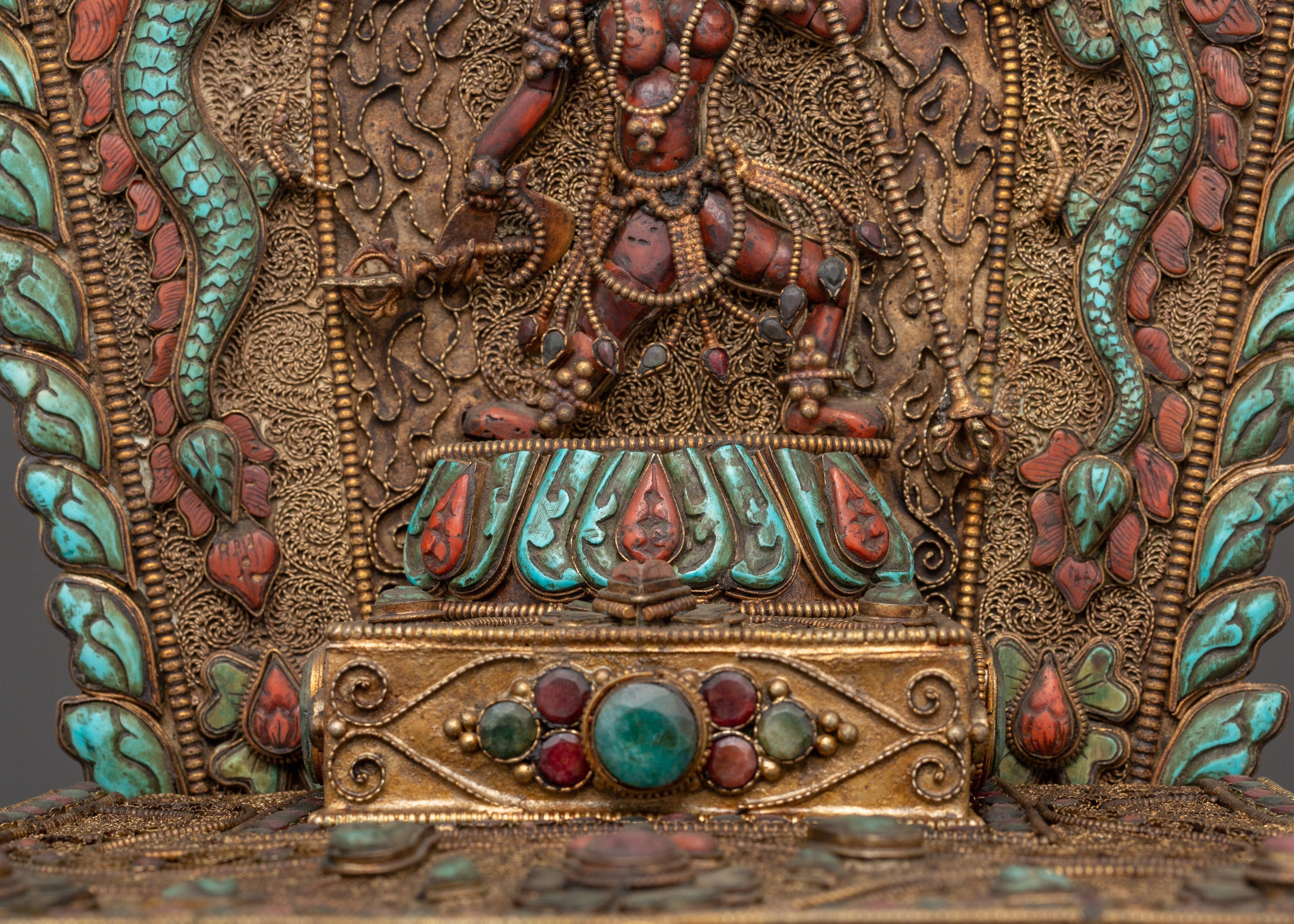 Vajrayogini Engraved Tibetan Throne | Handcrafted Buddhist Shrine Base