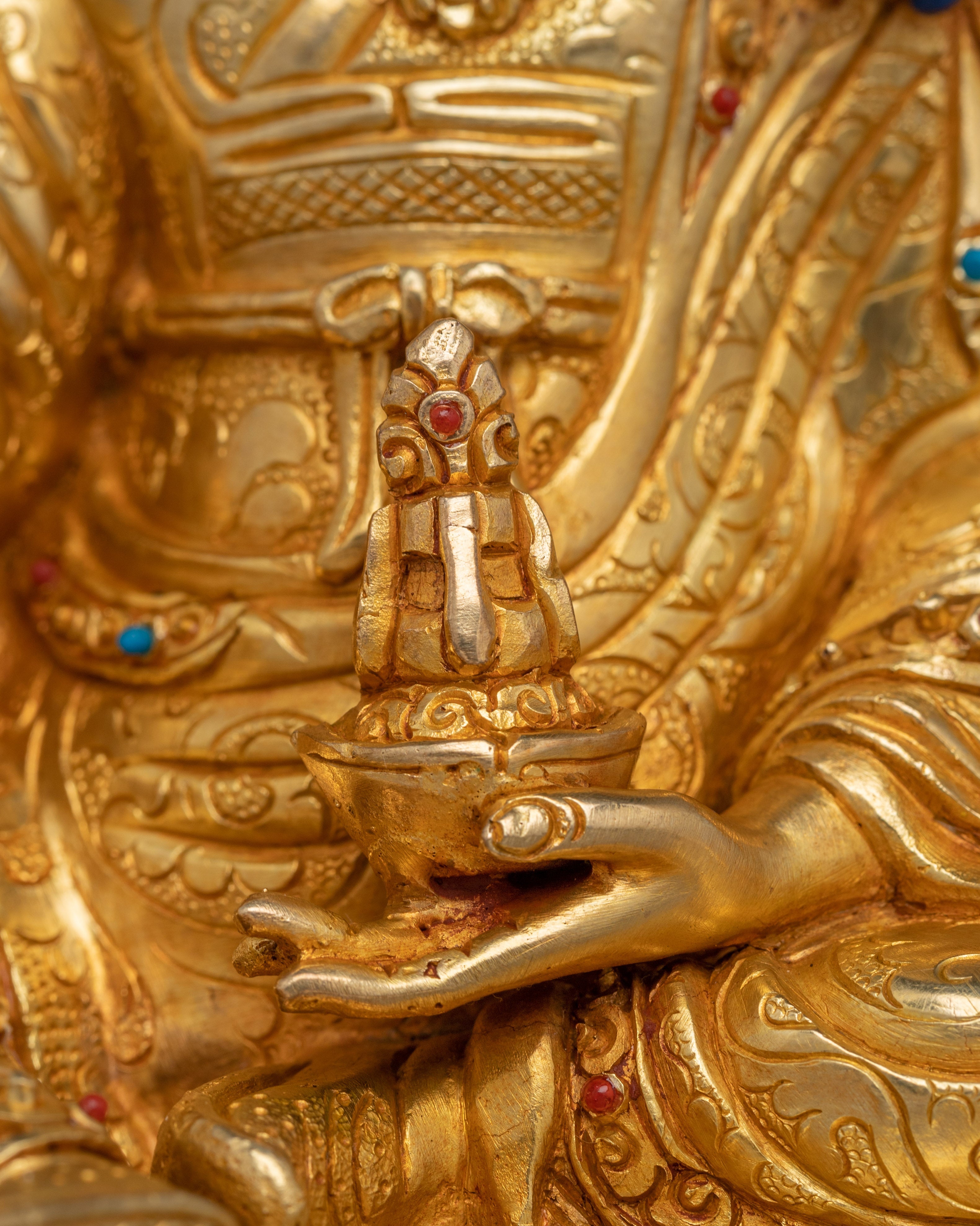 Buddhist Master Padmasambhava Statue | Handcrafted Gold Plated Guru Rinpoche Figure