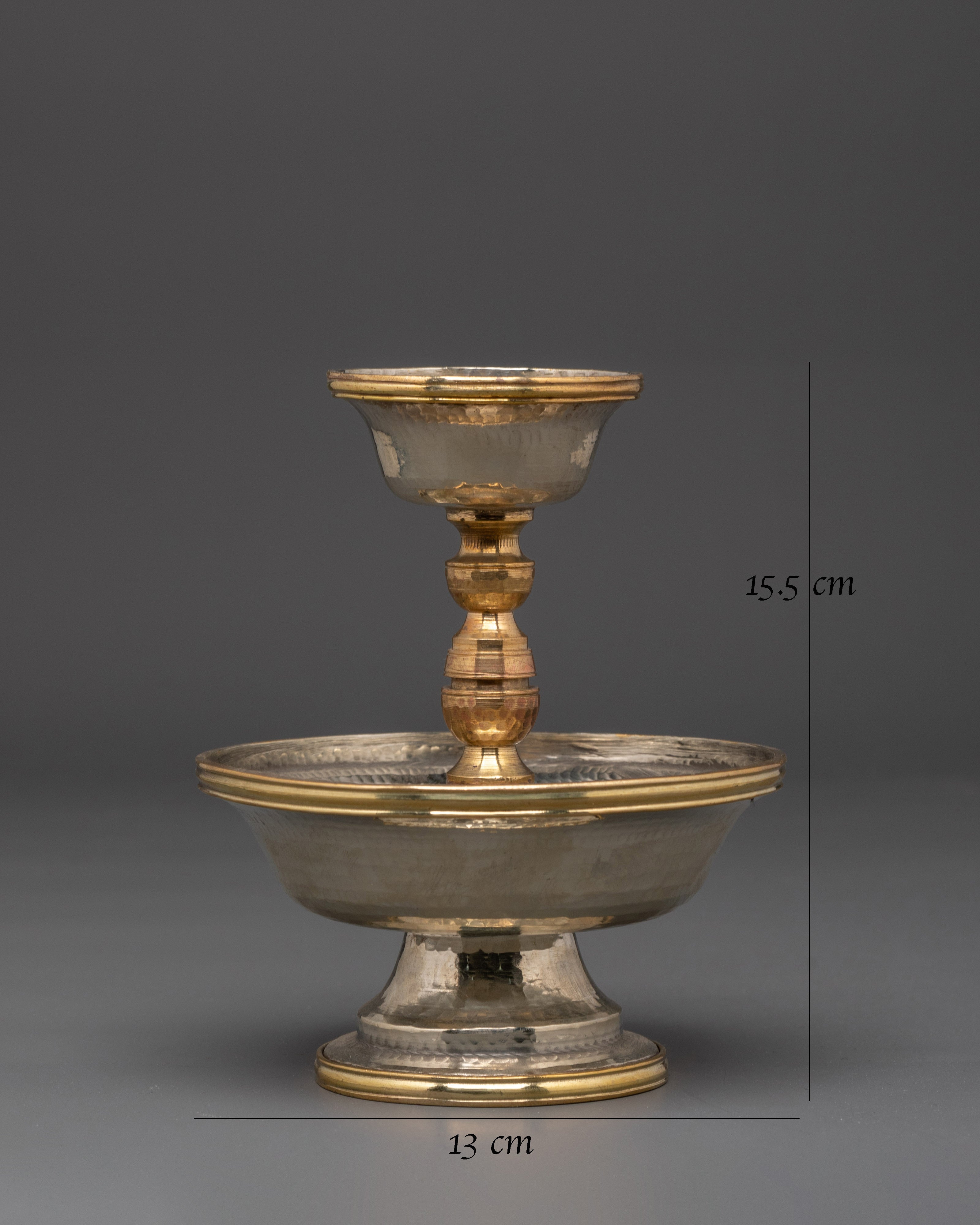 Handmade Serkyem Set for Offering | White Metal and Copper Buddhist Offering Vessel