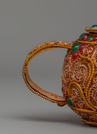 Tibetan Gold-Plated Teapot | Buddhist altar decor