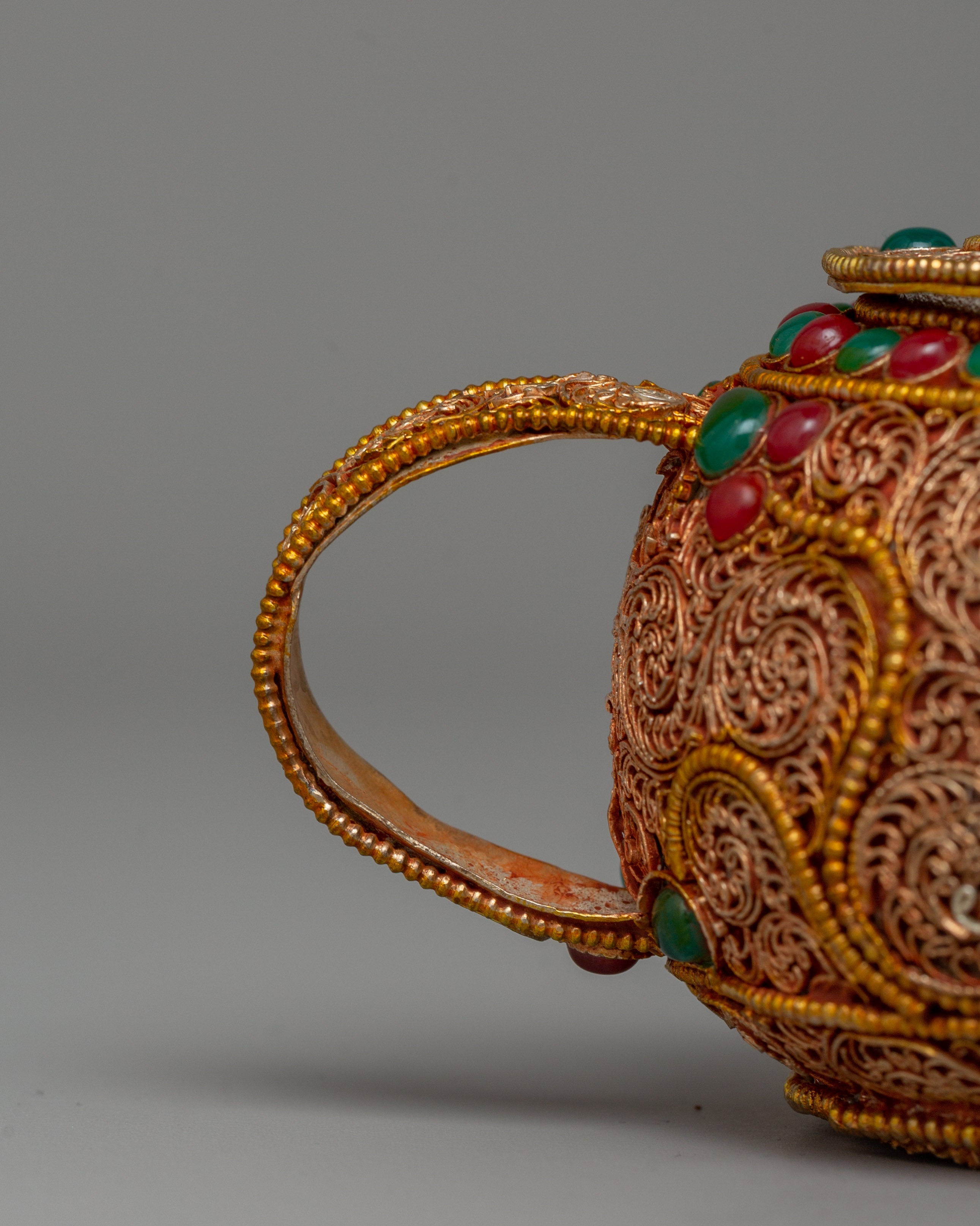 Tibetan Gold-Plated Teapot | Buddhist altar decor