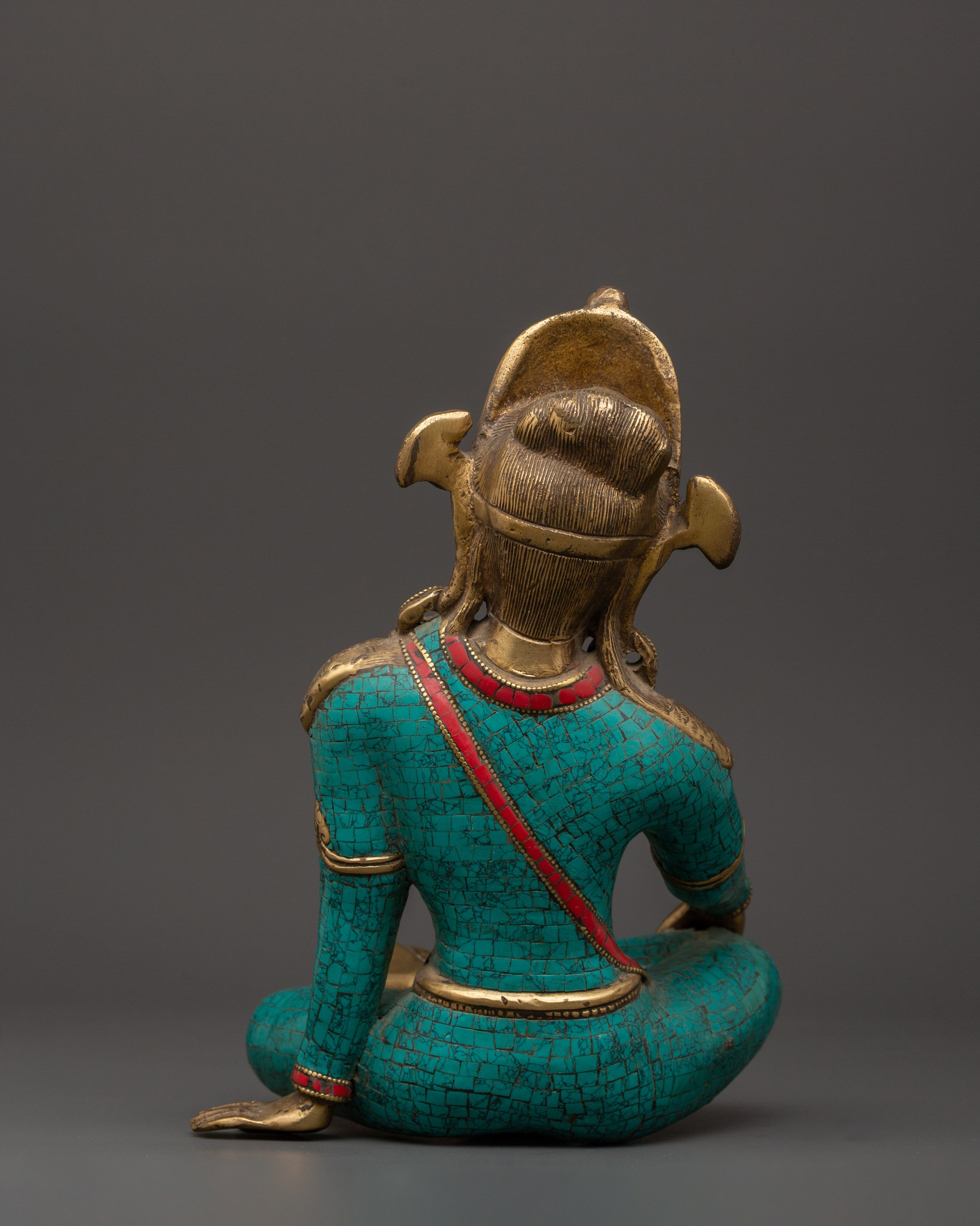 Lokeshwor Bodhisattva Statue | Brass Figurine with Turquoise & Coral Inlay