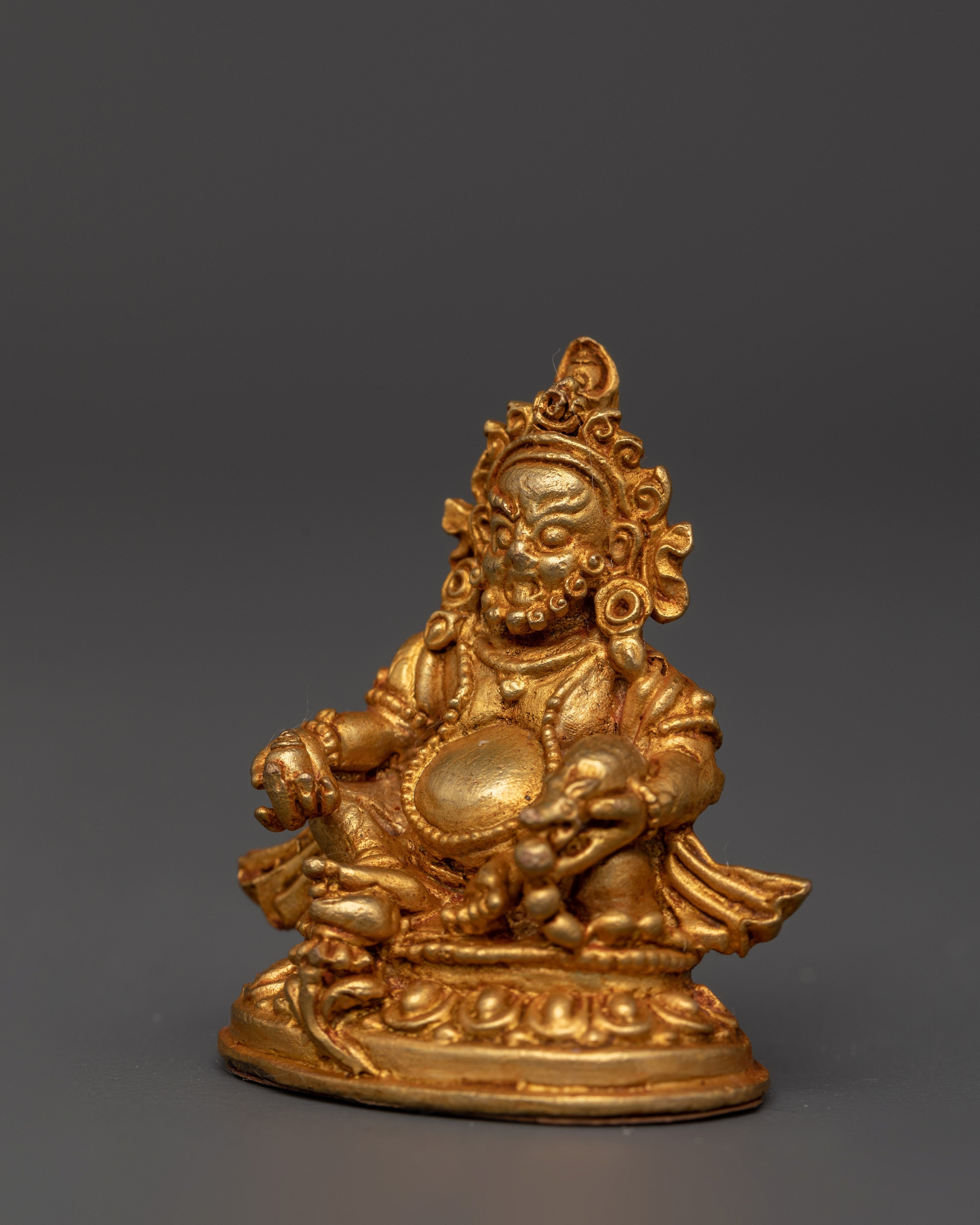 Mini Dzambhala Statue in Gold-Plated Copper | Tibetan Wealth Deity