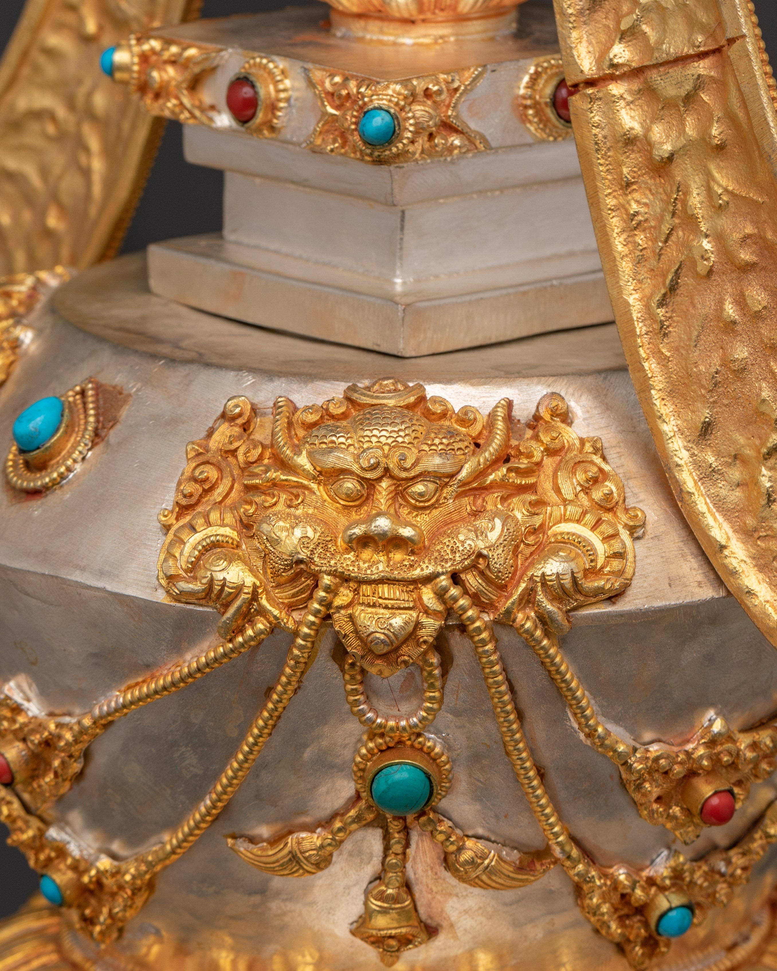 Gold Plated Buddhist Shrine Stupa | Sacred Spiritual Monument for Meditation