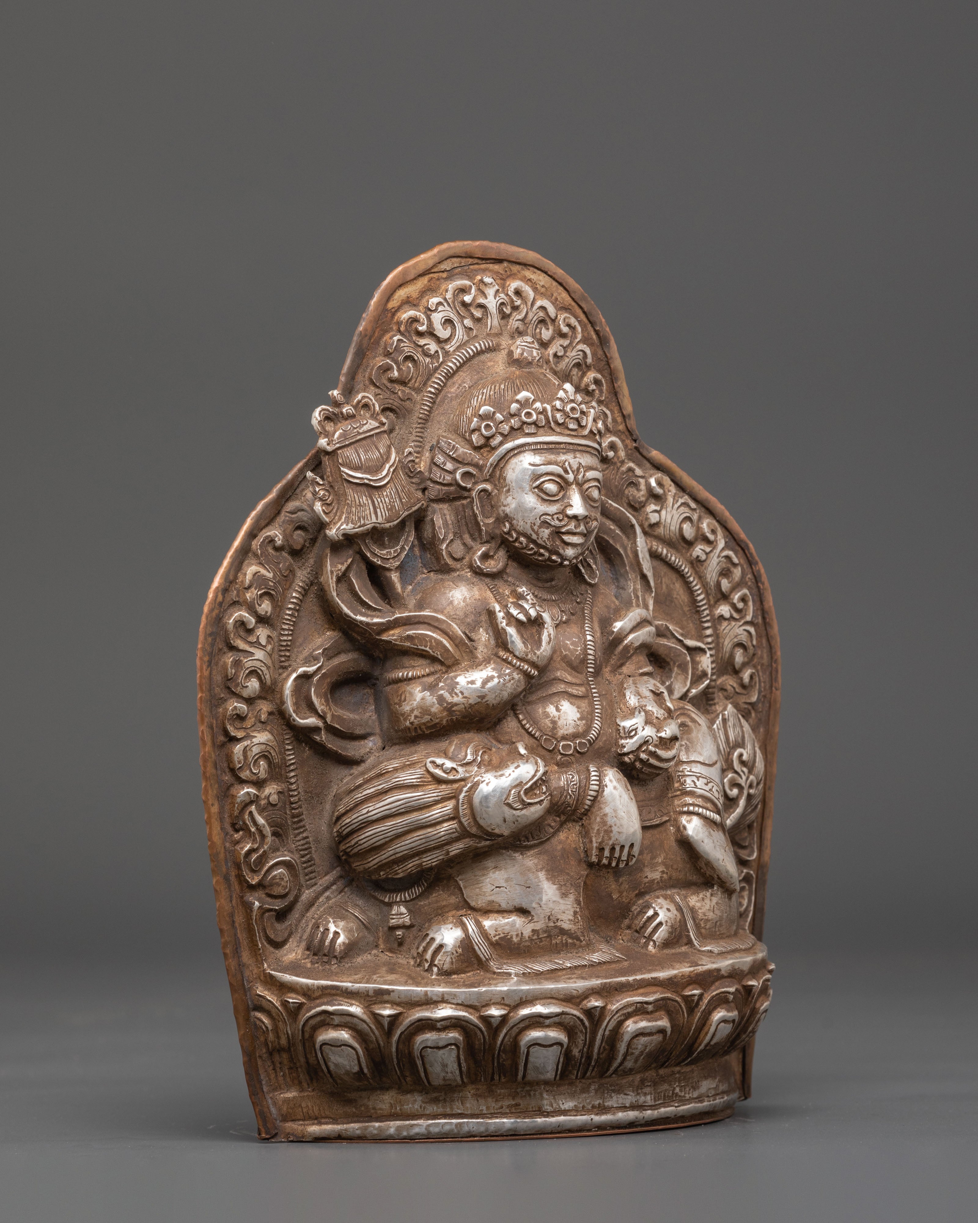 Sacred Namtoshe Wall Hanging | Tibetan Silver Protector Deity Art for Sacred Decor