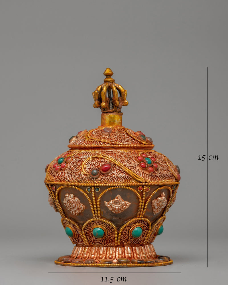 Crystal Dhupur Rice Pot | Handcrafted Copper Pot with Filigree and Gold Plating