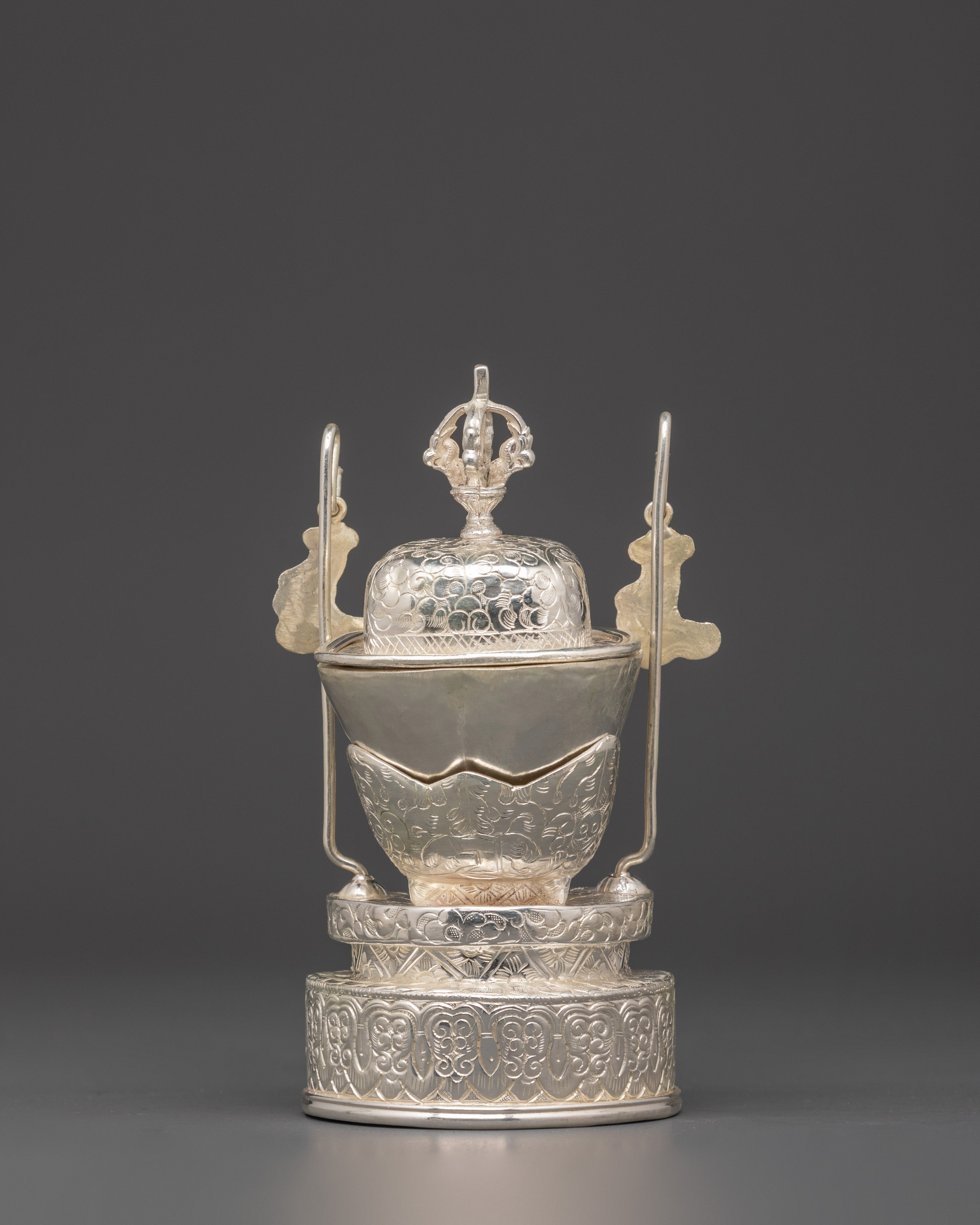 Silver-Plated Tibetan Kapala Set | Sacred Skull Cup for Tantric Offerings