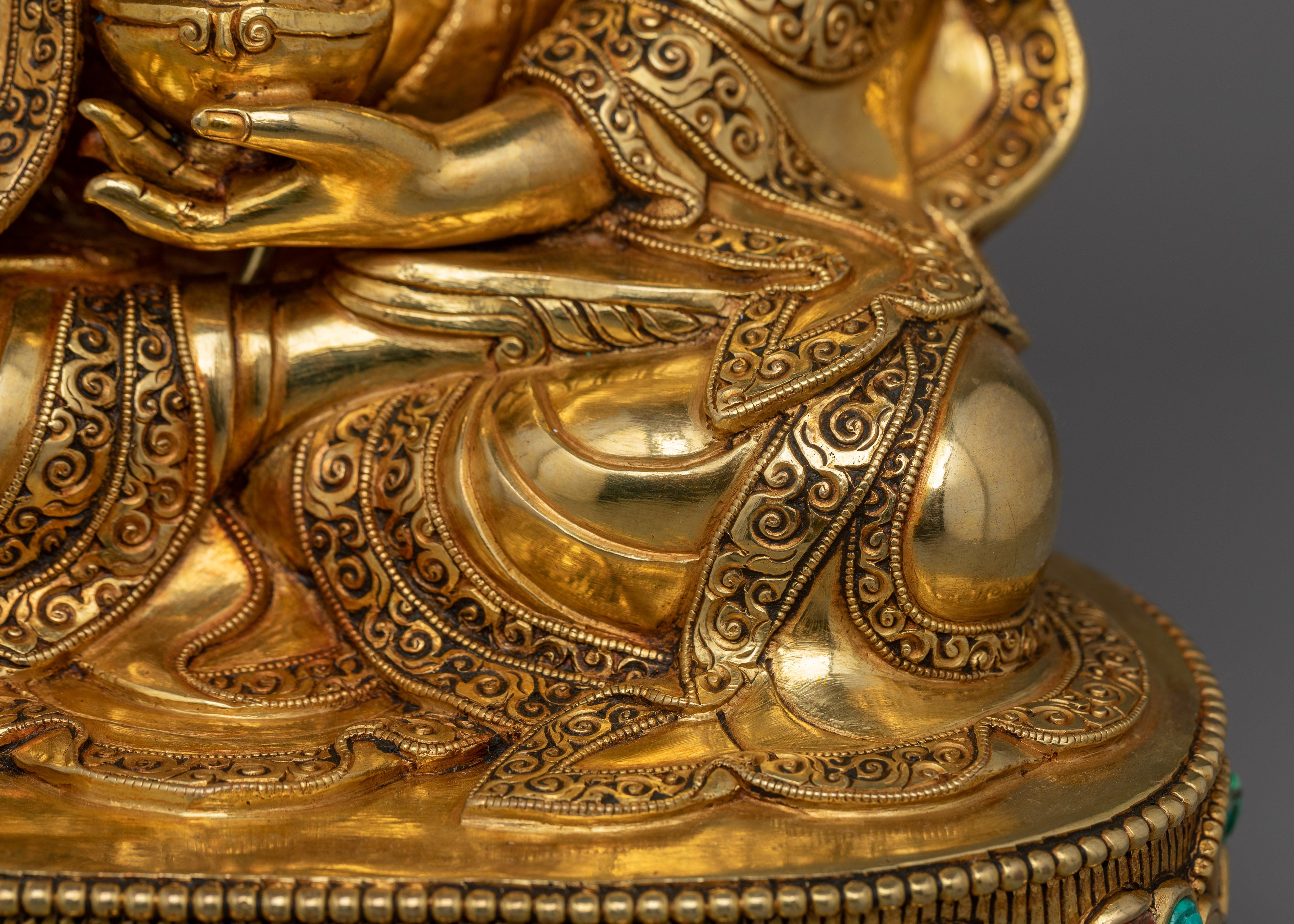 Rare Guru Tsokye Dorje Statue | 24K Gold Gilded with Hand-Carved Gemstones