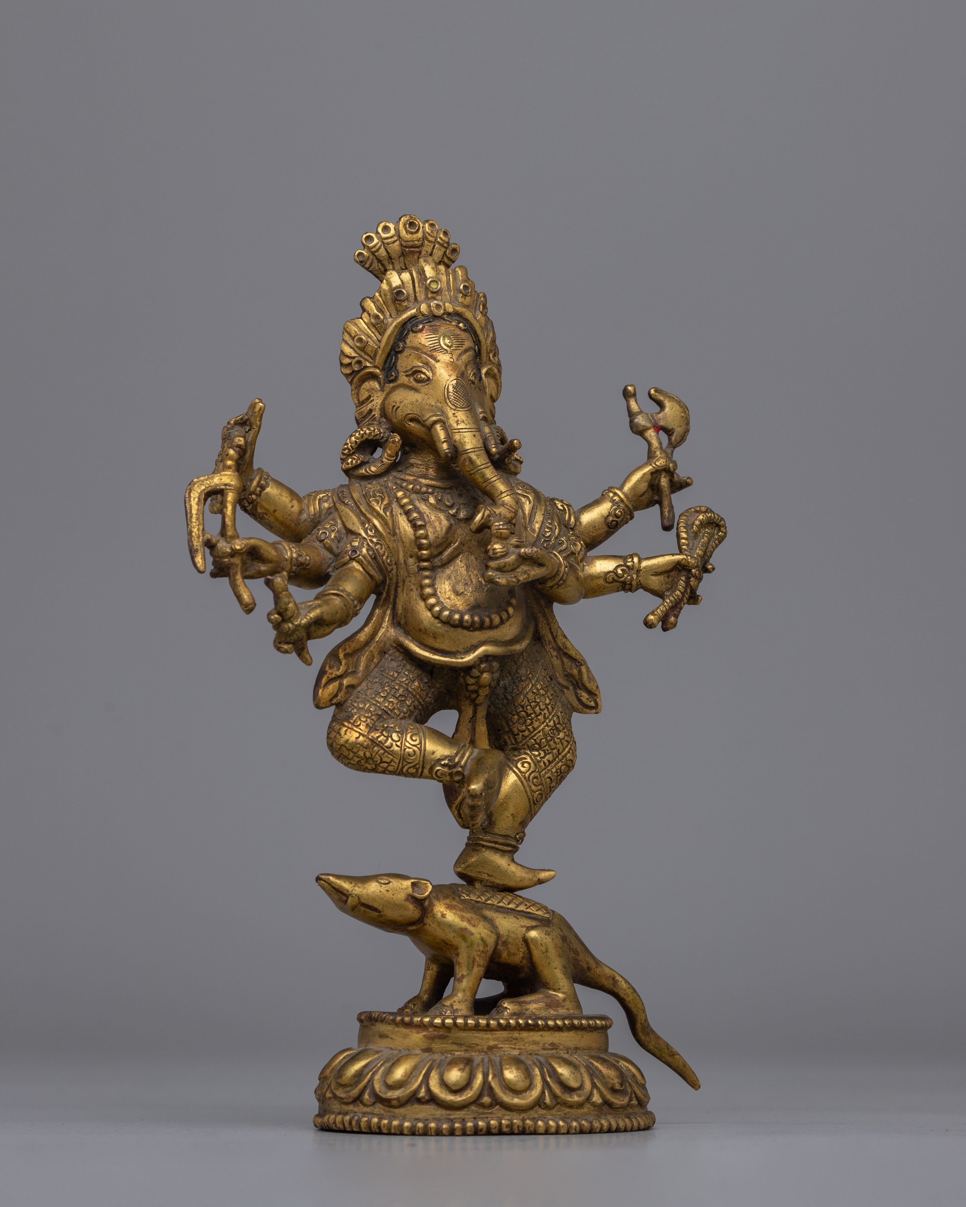 Antique Multi-Armed Ganesha Copper Statue | Spiritual Décor and Meditation