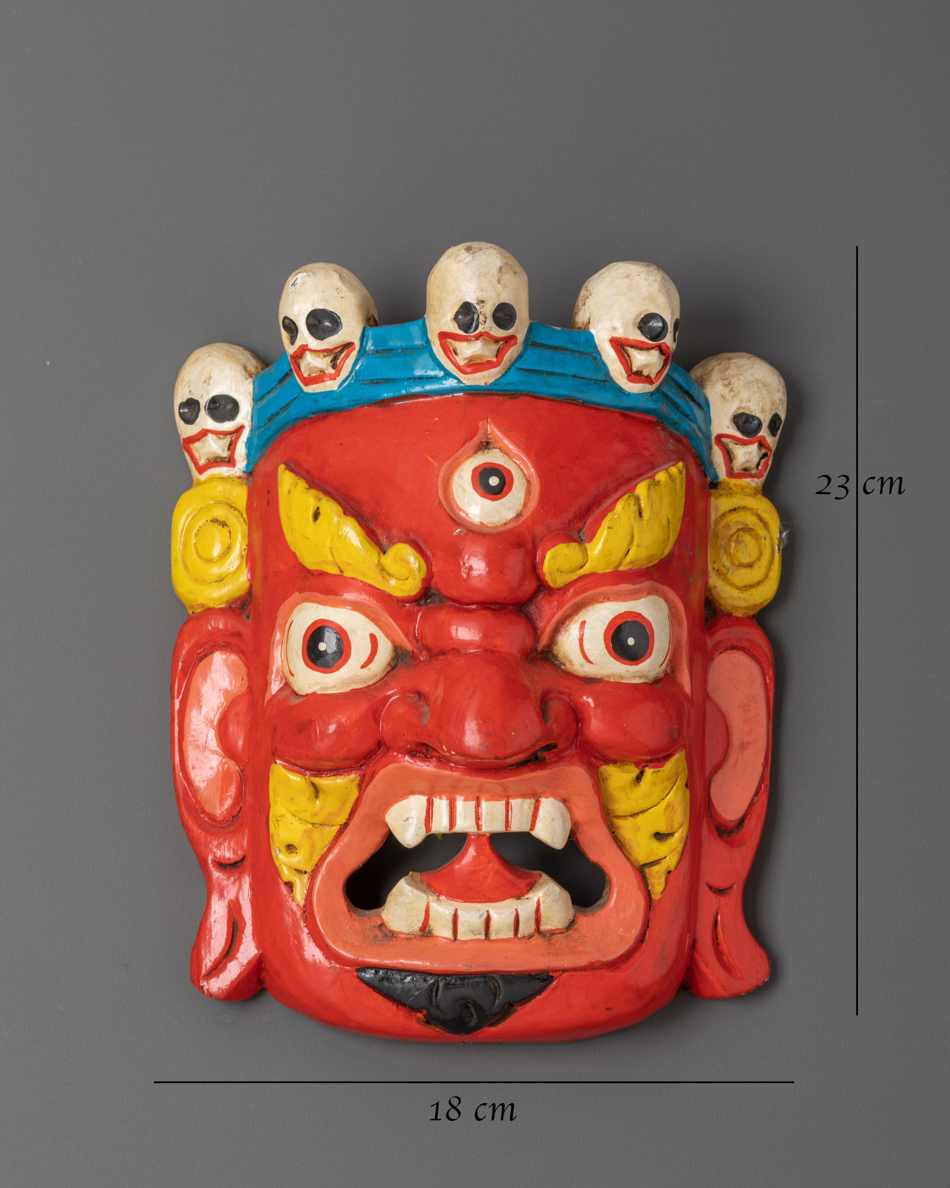 Handmade Tibetan Protective Deity Wall Mask | Buddhist Wrathful Guardian Art