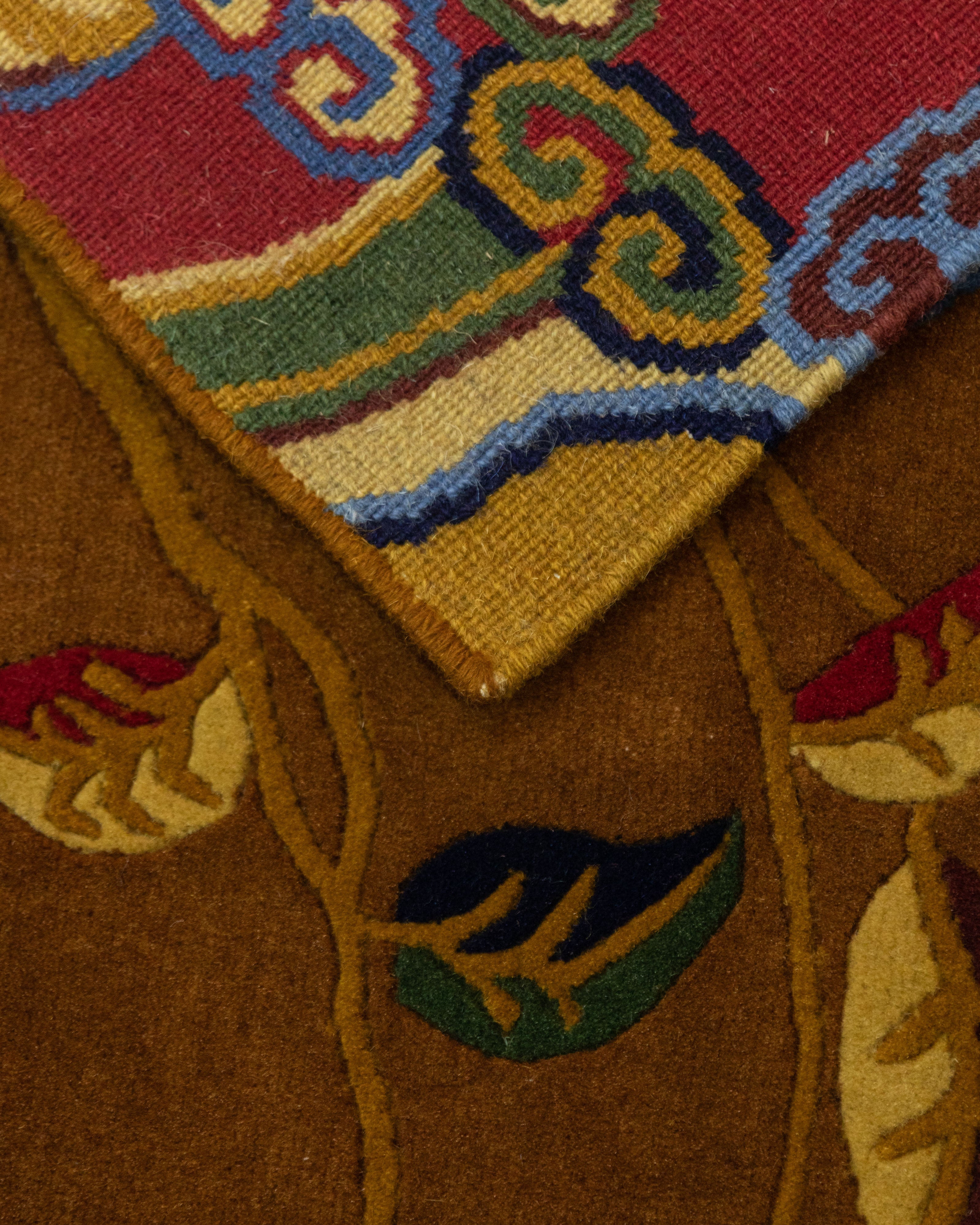 Handcrafted Floral Knotted Rug | Wool Carpet with Elegant Floral Design