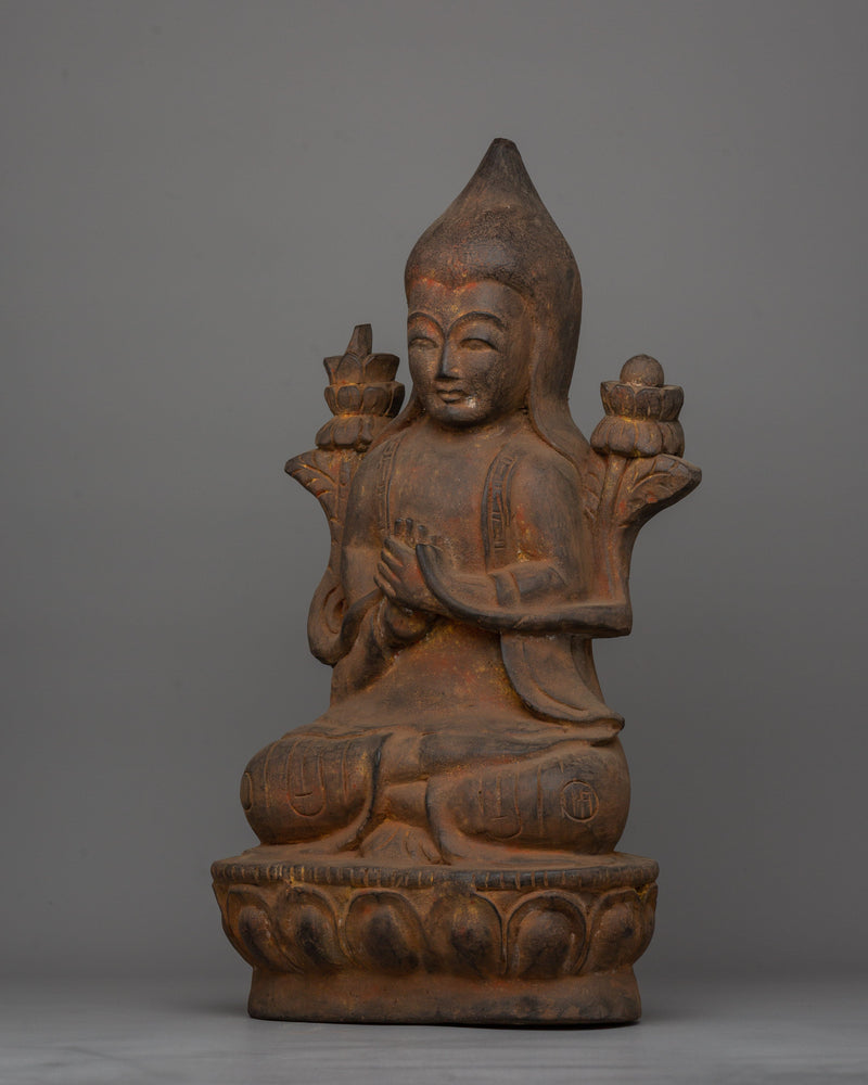 Bodhi Wooden Tsongkhapa Statue | Tibetan Buddhist Handcrafted Artwork