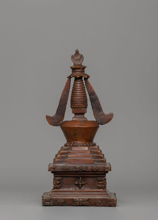Buddhist Oxidized Copper Stupa |  Handmade Buddhist Symbol for Ritual and Decorative Use