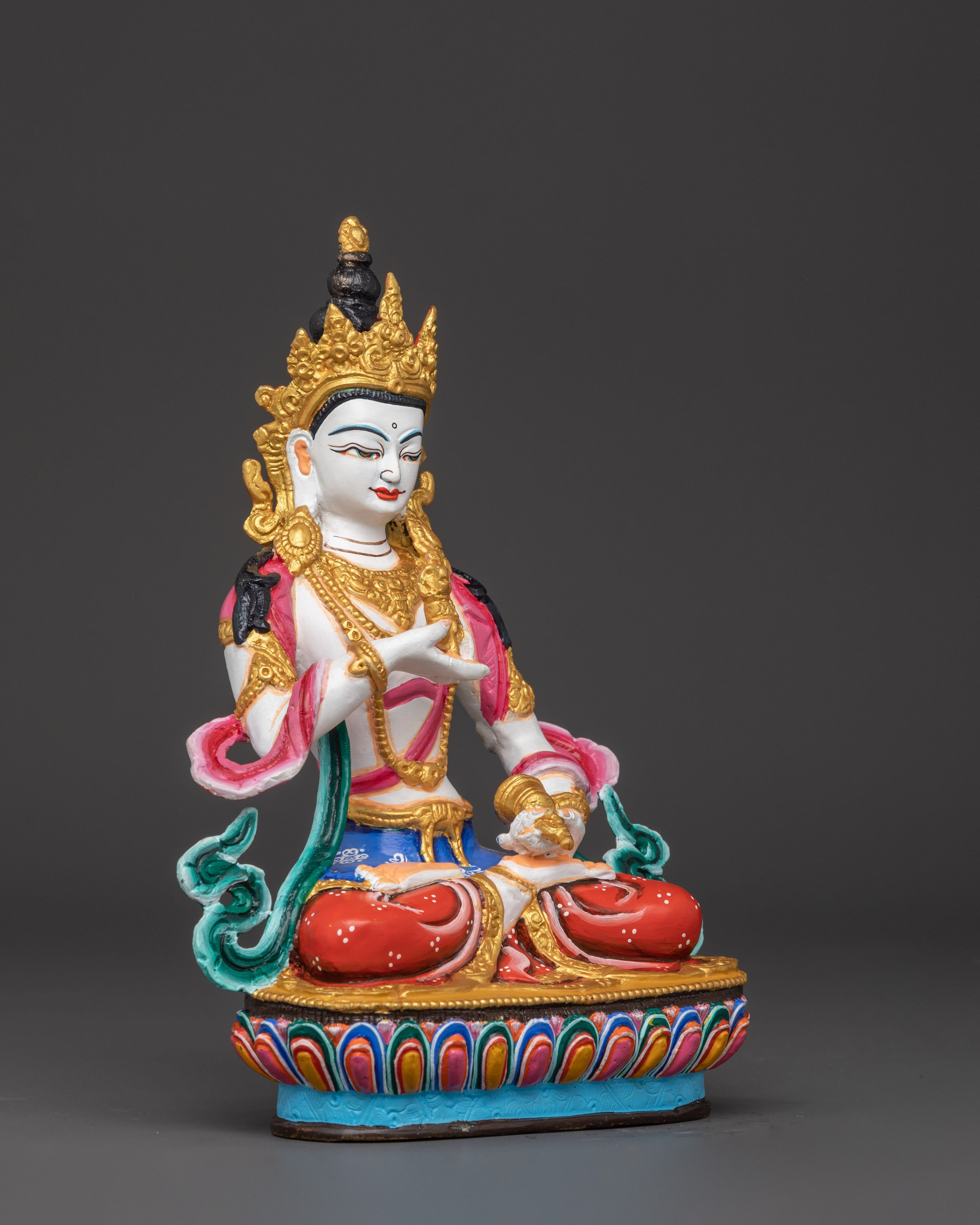 Handcrafted Tibetan Vajrasattva Sculpture | Copper & Acrylic Meditation Deity Figure